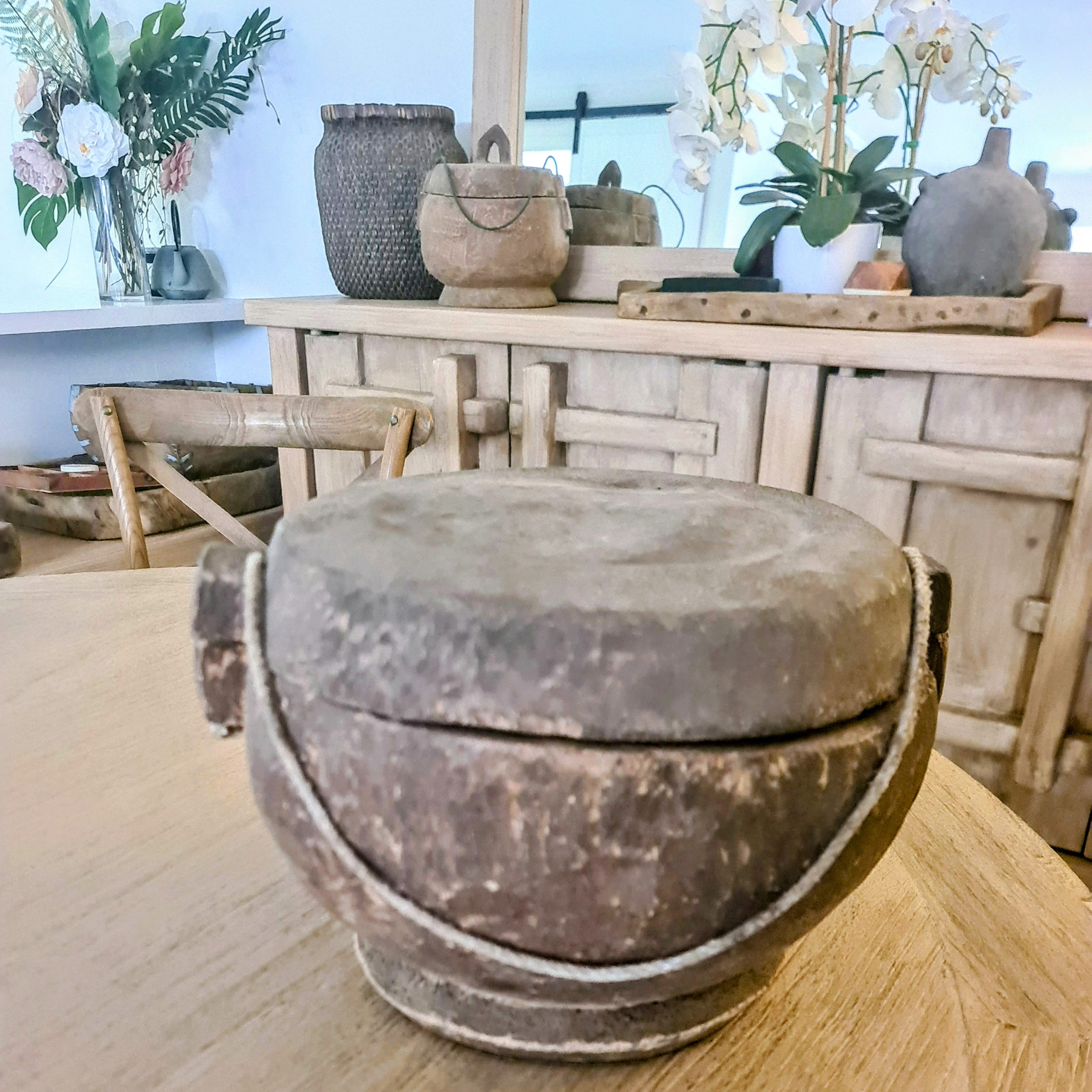 Antique Lidded Naga Wood Bowl | Wabi-Sabi Storage Vessel | Extra Large 33cm