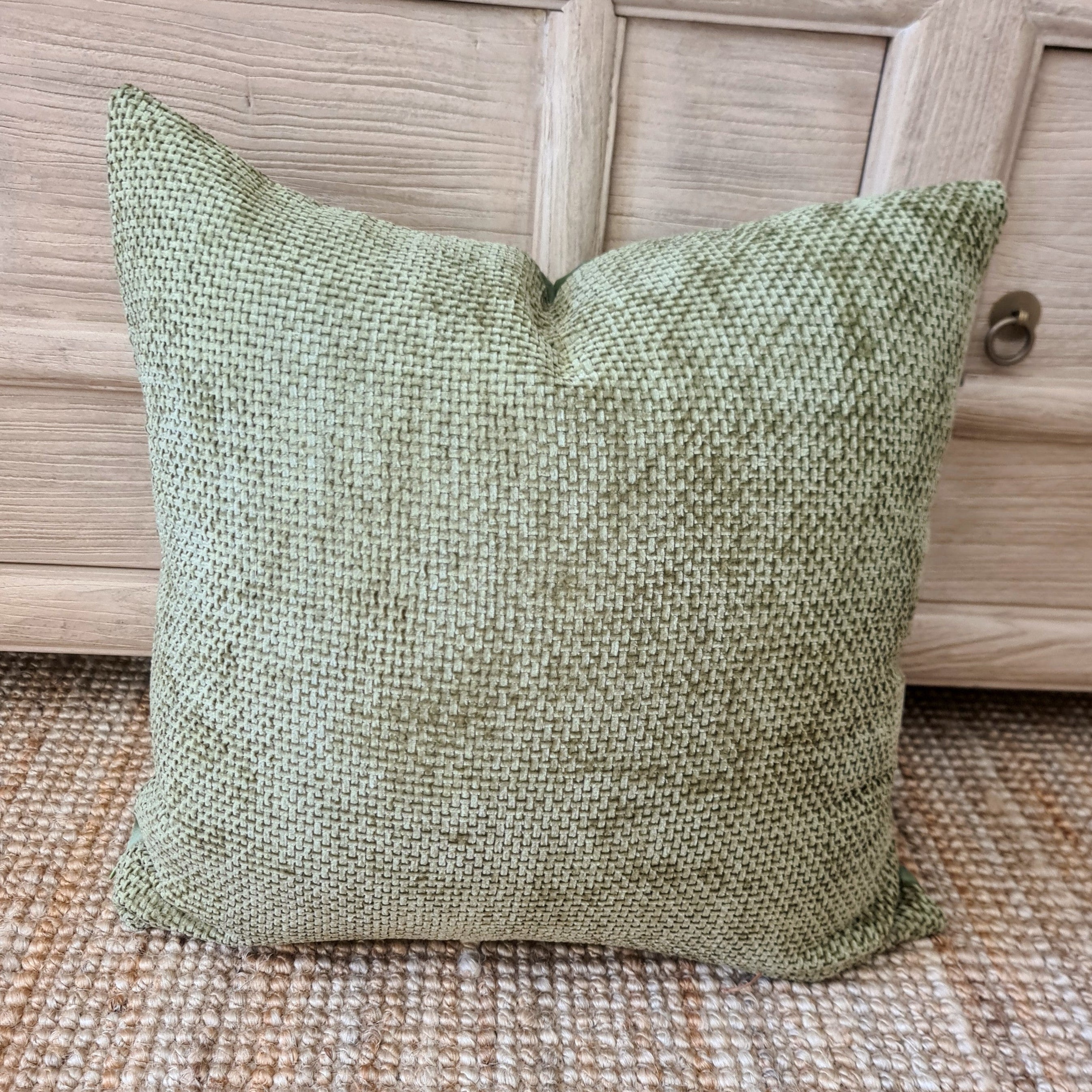 Sage Green Velvety Chenille Cushion Cover | Lattice