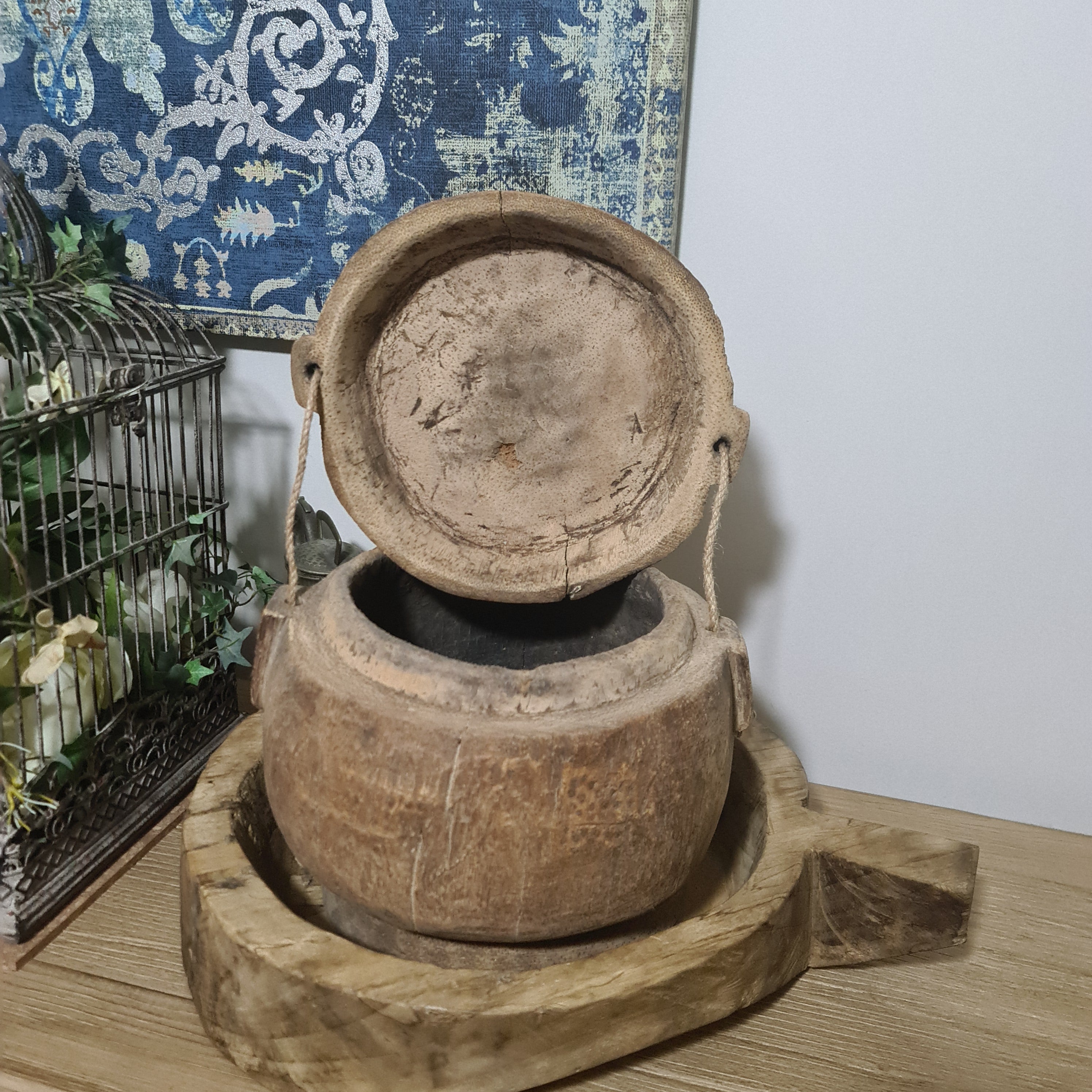 Antique Lidded Naga Wood Bowl | Wabi-Sabi Storage Vessel | Extra Large 28cm