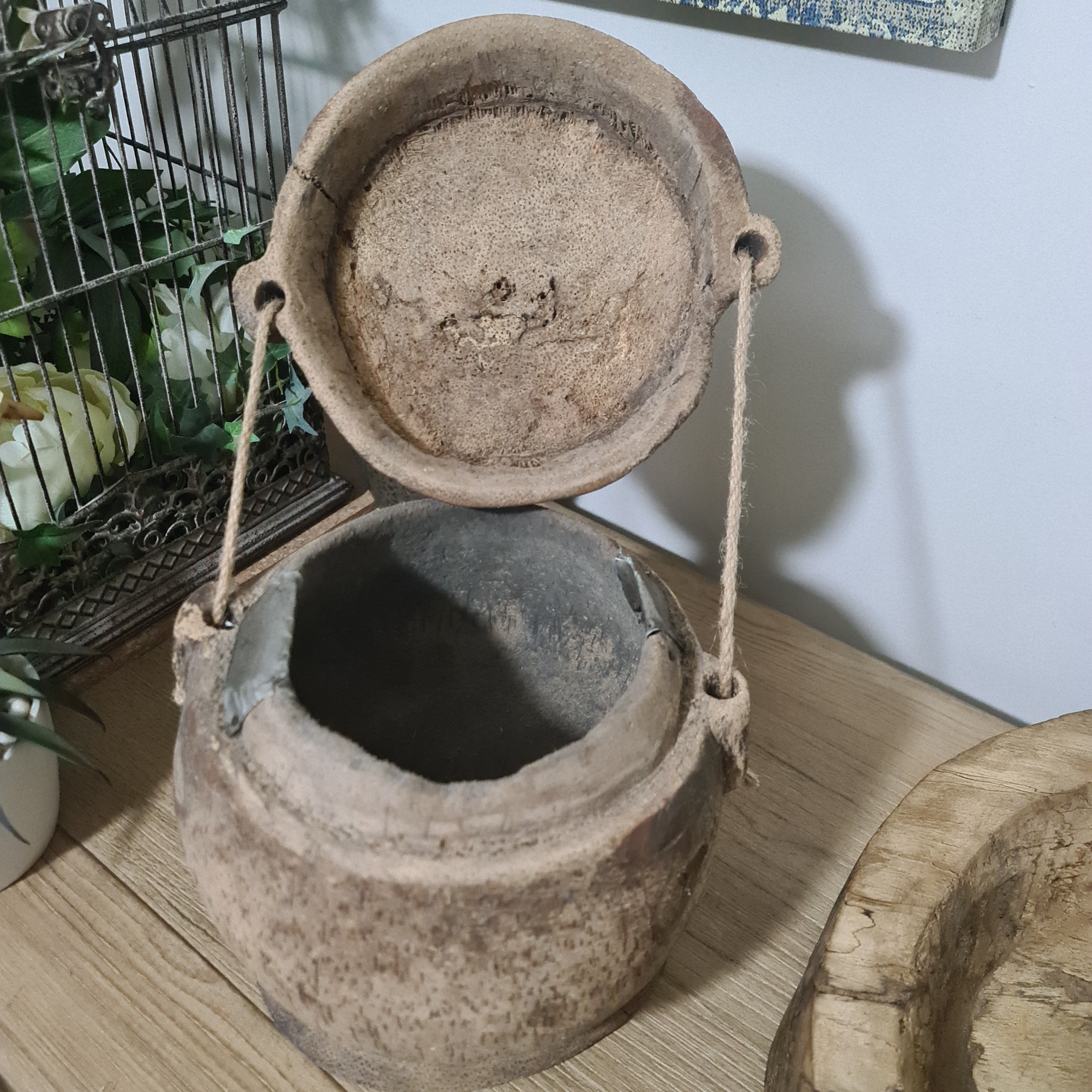 Antique Lidded Naga Wood Bowl | Wabi-Sabi Storage Vessel | Large 23 X 25cm