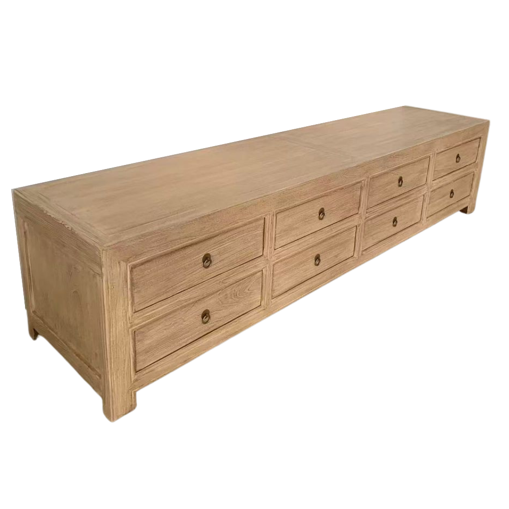 220 cm long, recycled elm wood drawer sideboard, which provides high-quality storage facilities.