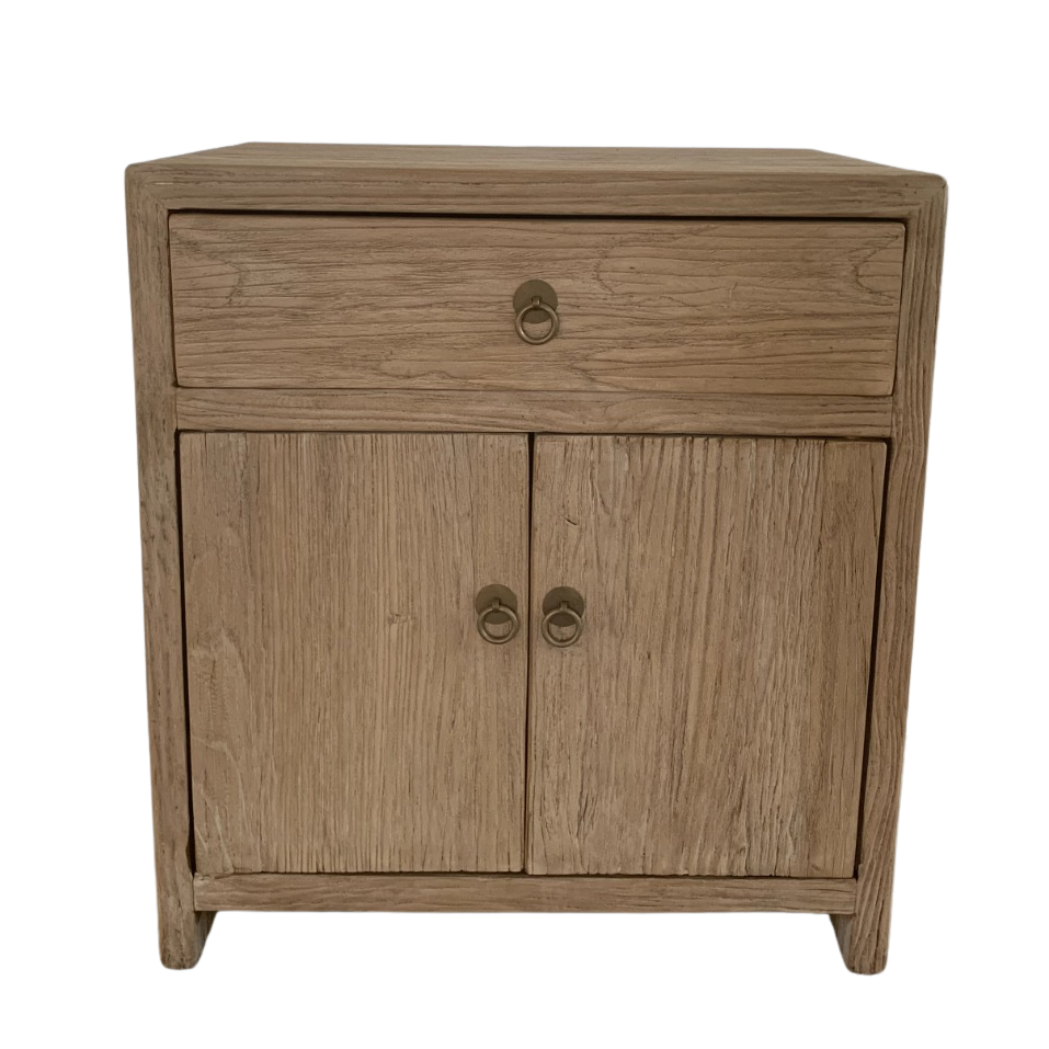 3 drawer bedside table with antique brass hardware, best for coastal decor