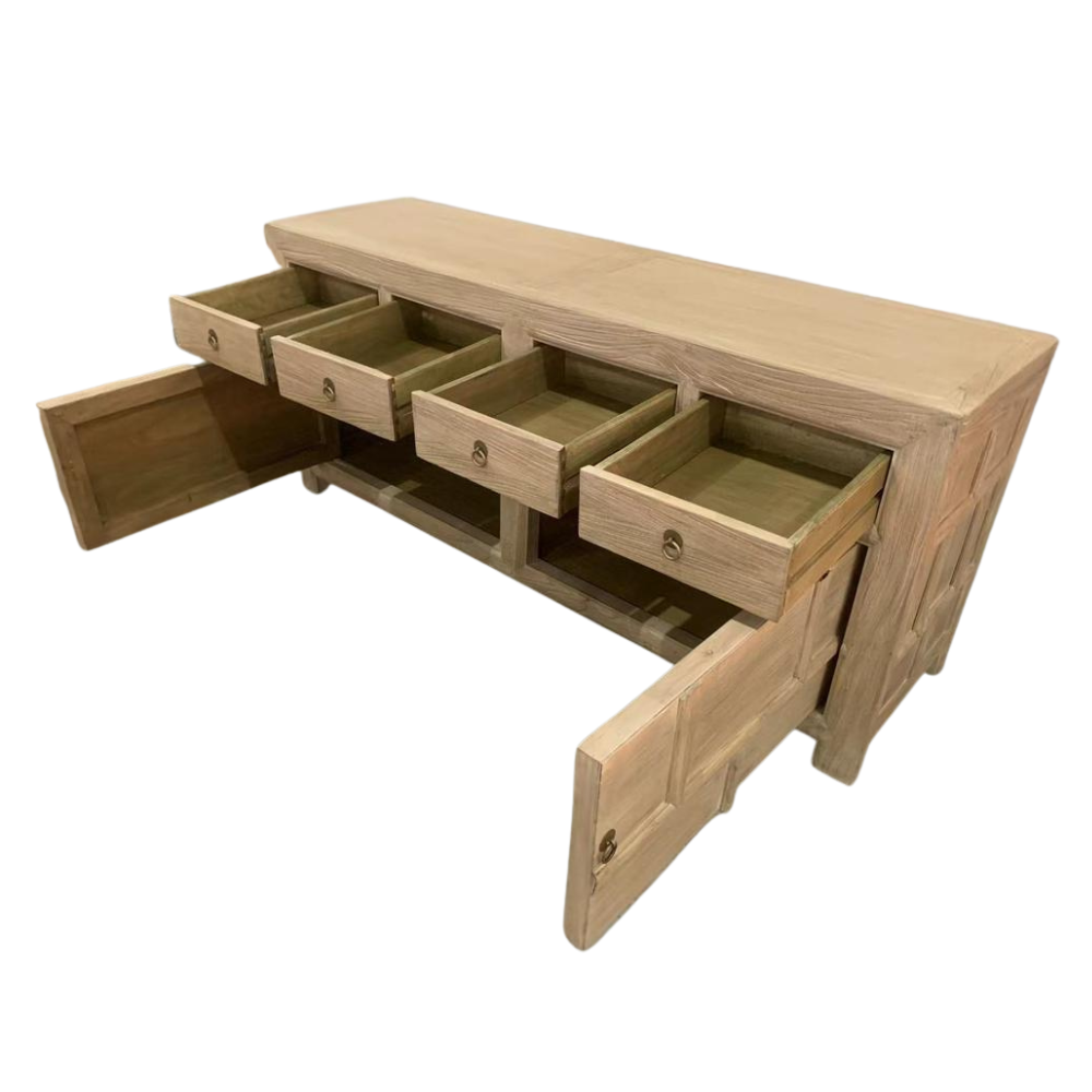 Reclaimed Elm 2 Door - 4 Drawer Cabinet - 160cm x 44cm x 70cm - Aura