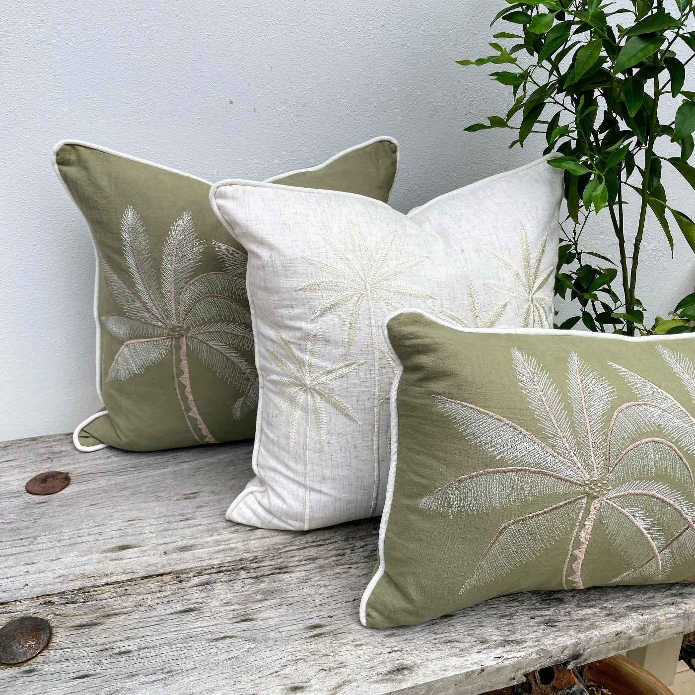 30 X 50cm Olive Green Cushion Cover with Palm Serenity