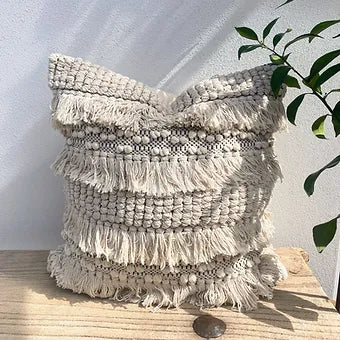 50x50 Coastal Brown Beige Cushion Covers | Tassel Boho Vibes