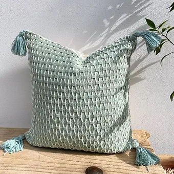 Boho Tassel Coastal Cushion Covers | Mint-Revived Artisan Eco Home Decor