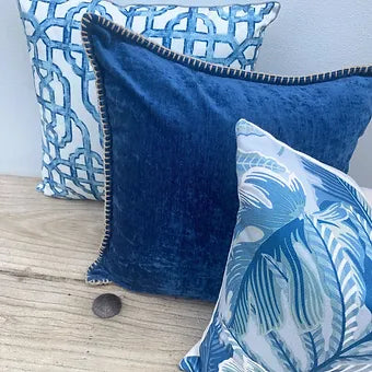 100% Cotton Trellis Blue White Cushions | Imperial Seaside-Revived Artisan Eco Home Decor