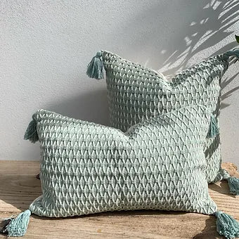 Boho Tassel Coastal Cushion Covers | Mint-Revived Artisan Eco Home Decor