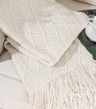 Off White Diamond Throw Blanket | Cream-Revived Artisan Eco Home Decor