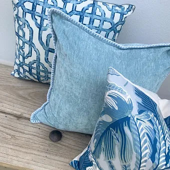 100% Cotton Trellis Blue White Cushions | Imperial Seaside-Revived Artisan Eco Home Decor