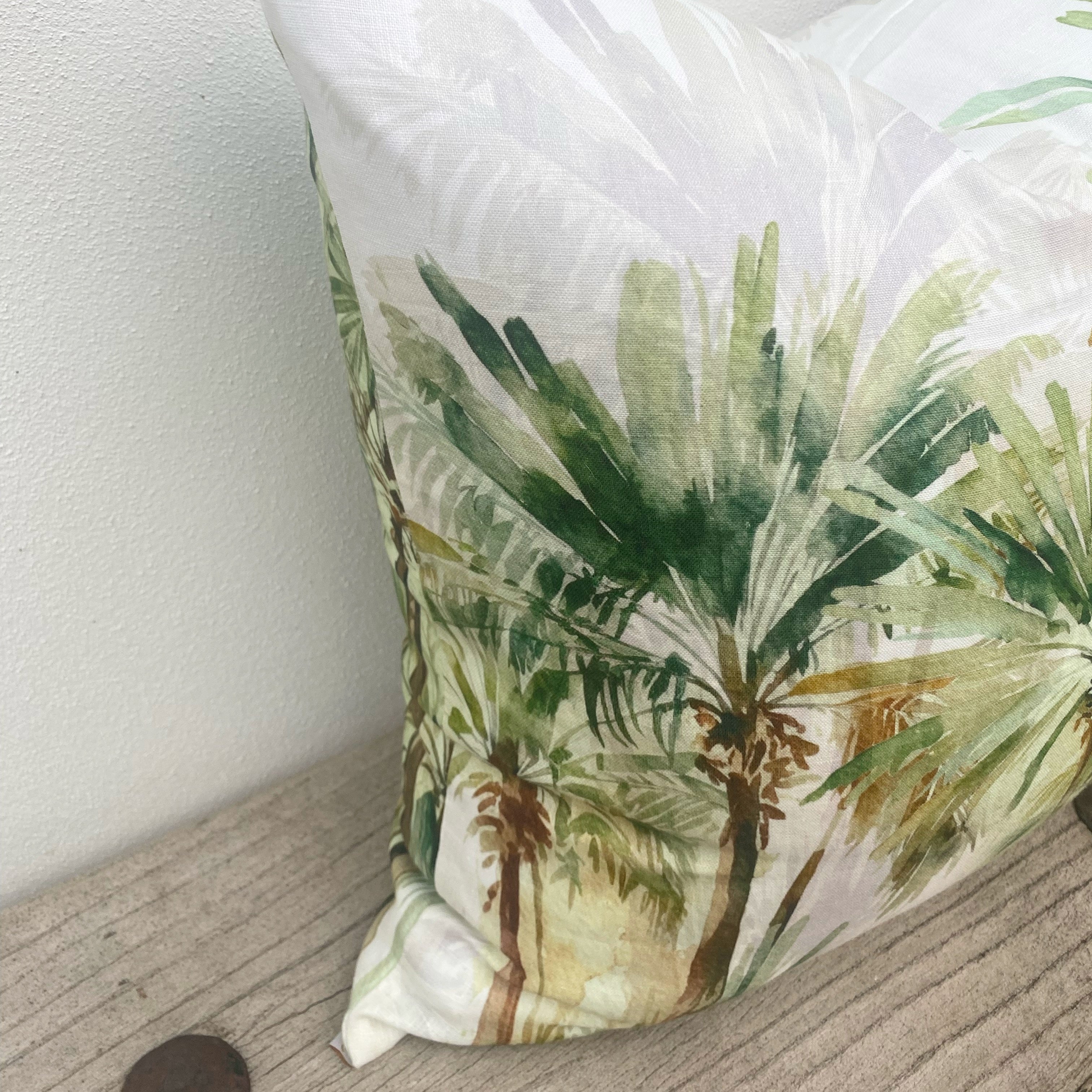 Set of 3 Green Linen Tropical Palm Cushion Covers| Bahamas-Revived Artisan Eco Home Decor