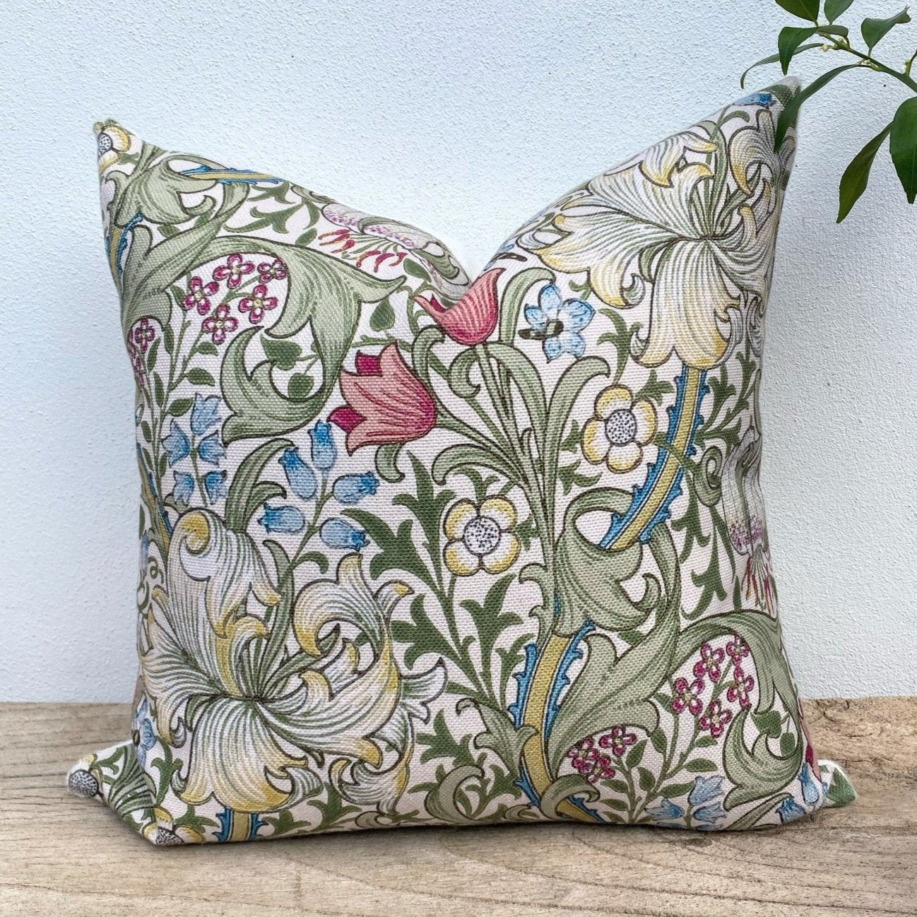 45cm Jacobean Floral Green Beige White Cushion