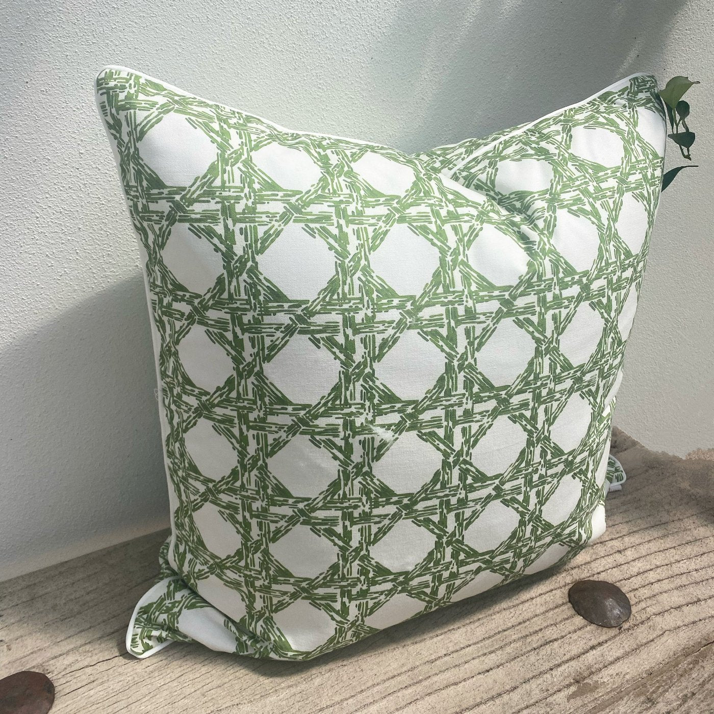 50x50 Cotton White Green Cushion