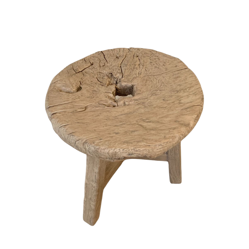 60cm tabletop is crafted from solid sustainable elm wood