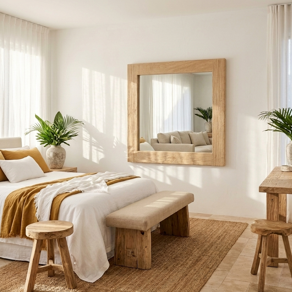 70 x 180 cm hardwood mirror, handcrafted from and solid reclaimed elm