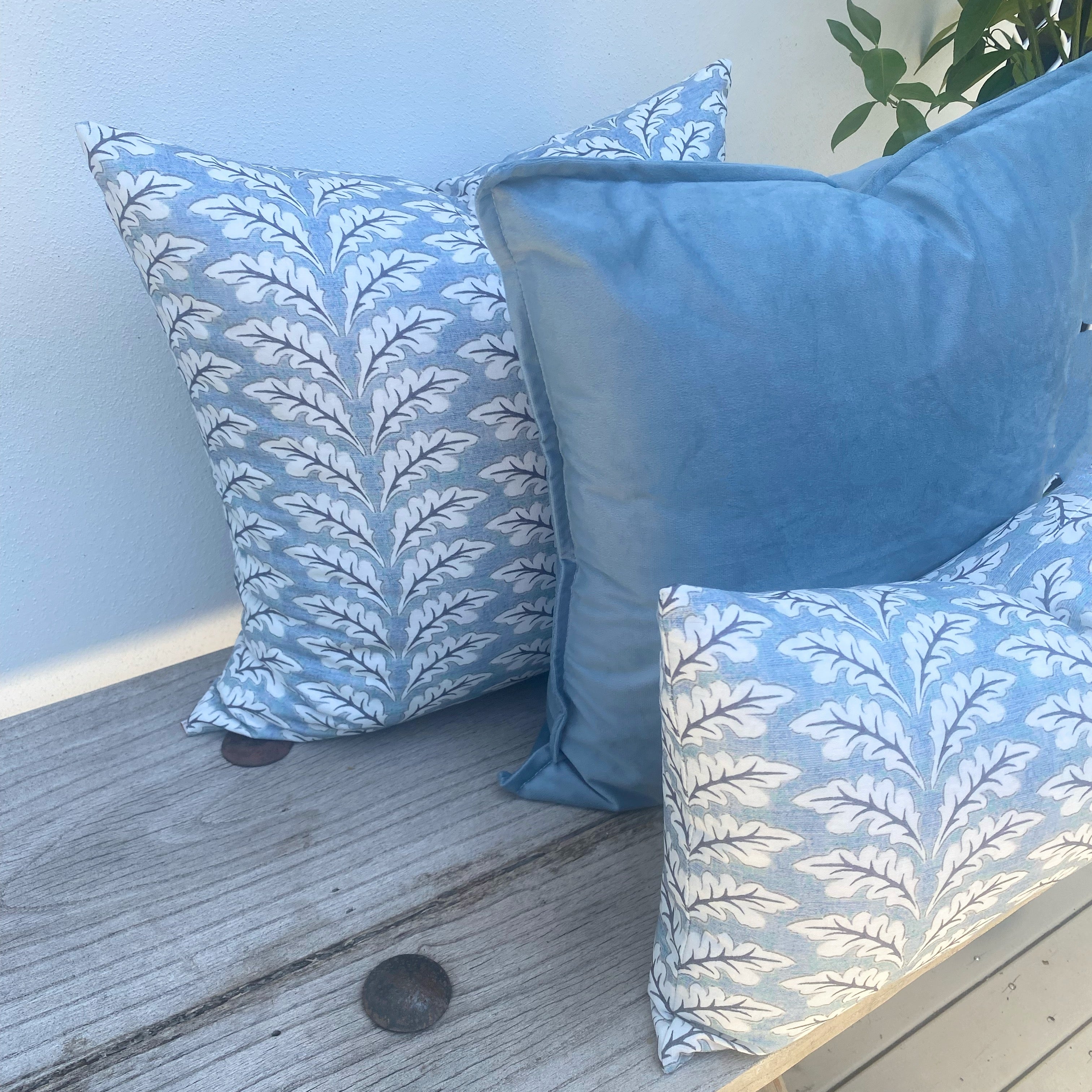 100% Cotton Dusty Blue Cushion | Velvet Ocean Foliage-Revived Artisan Eco Home Decor