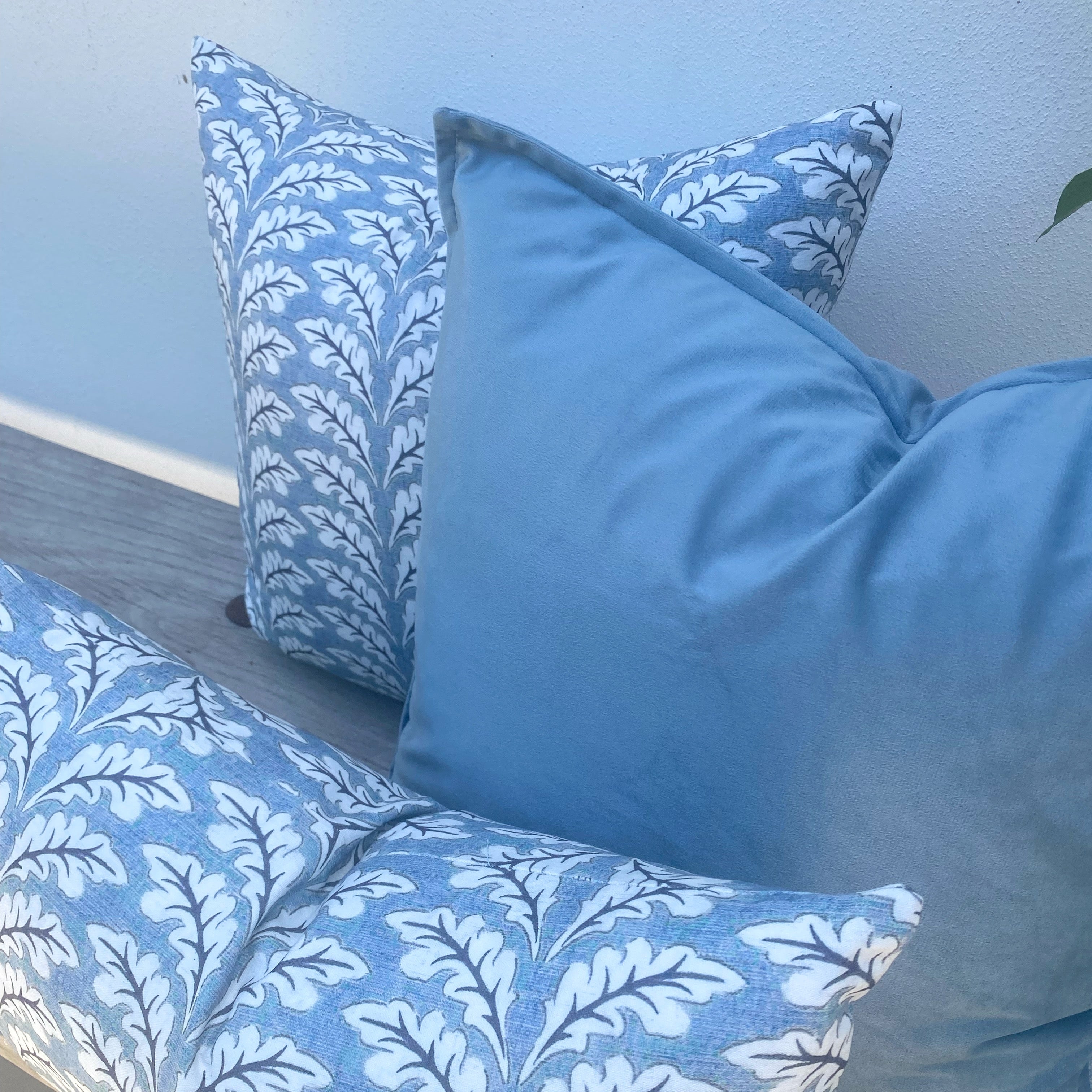 100% Cotton Dusty Blue Cushion | Velvet Ocean Foliage-Revived Artisan Eco Home Decor