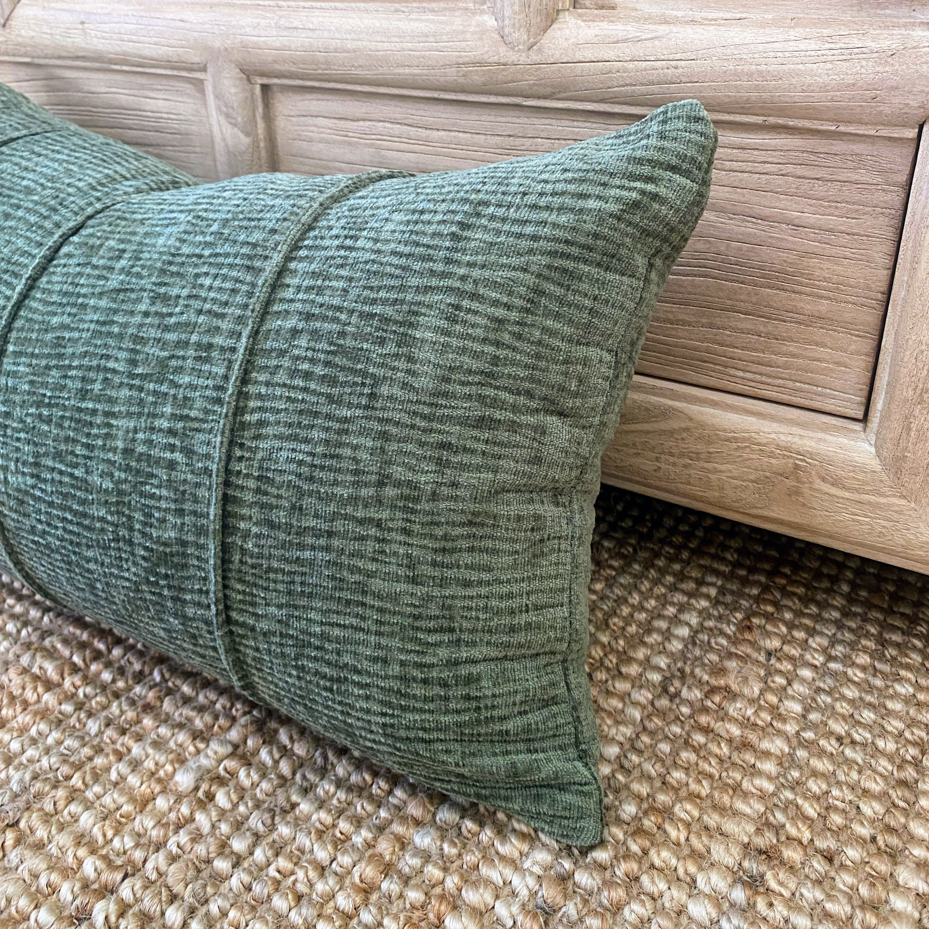 Forest Green Rectangle Cushion 50cm | Chenille Velvet- Zara