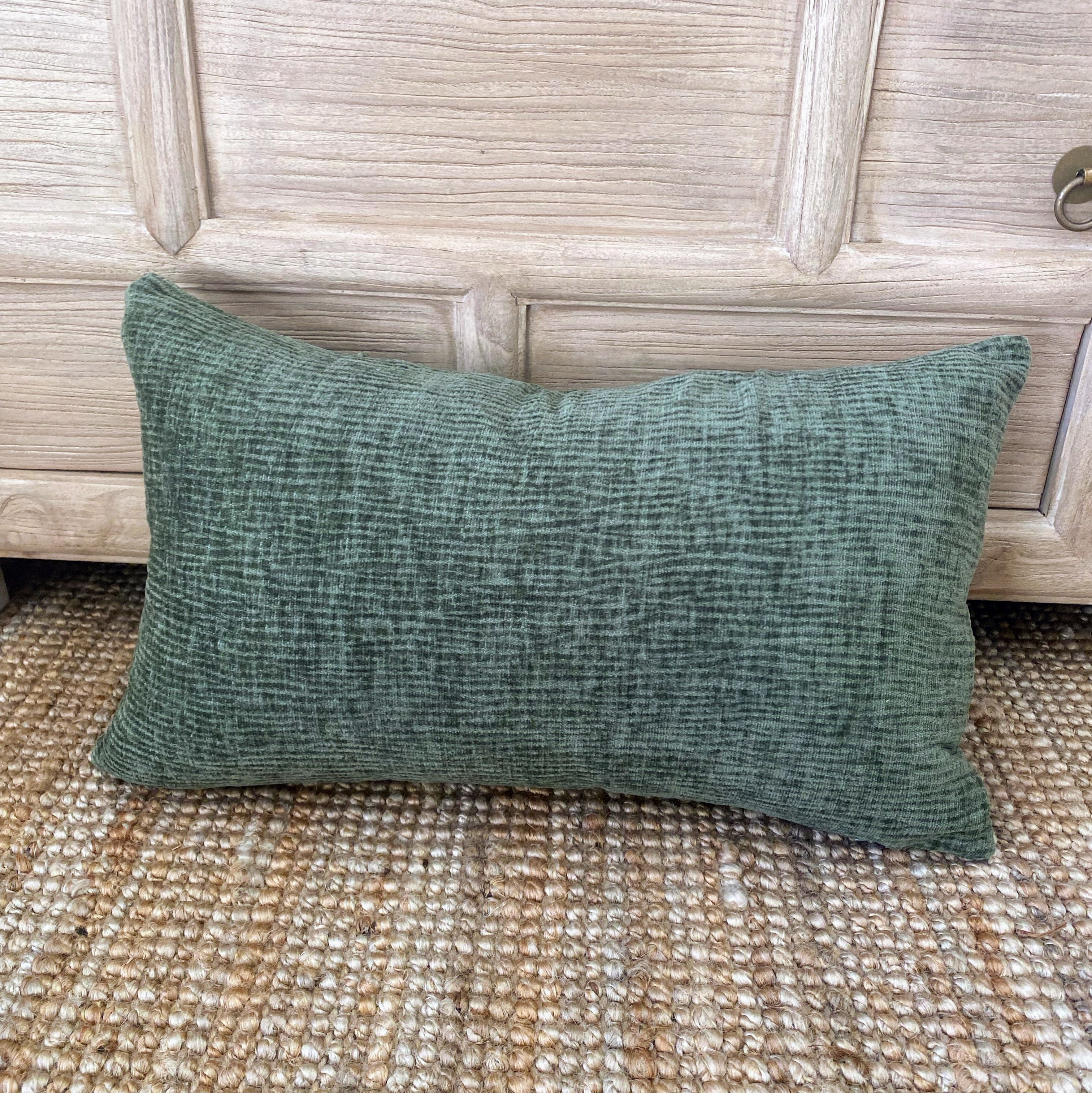 Forest Green Rectangle Cushion 50cm | Chenille Velvet- Zara