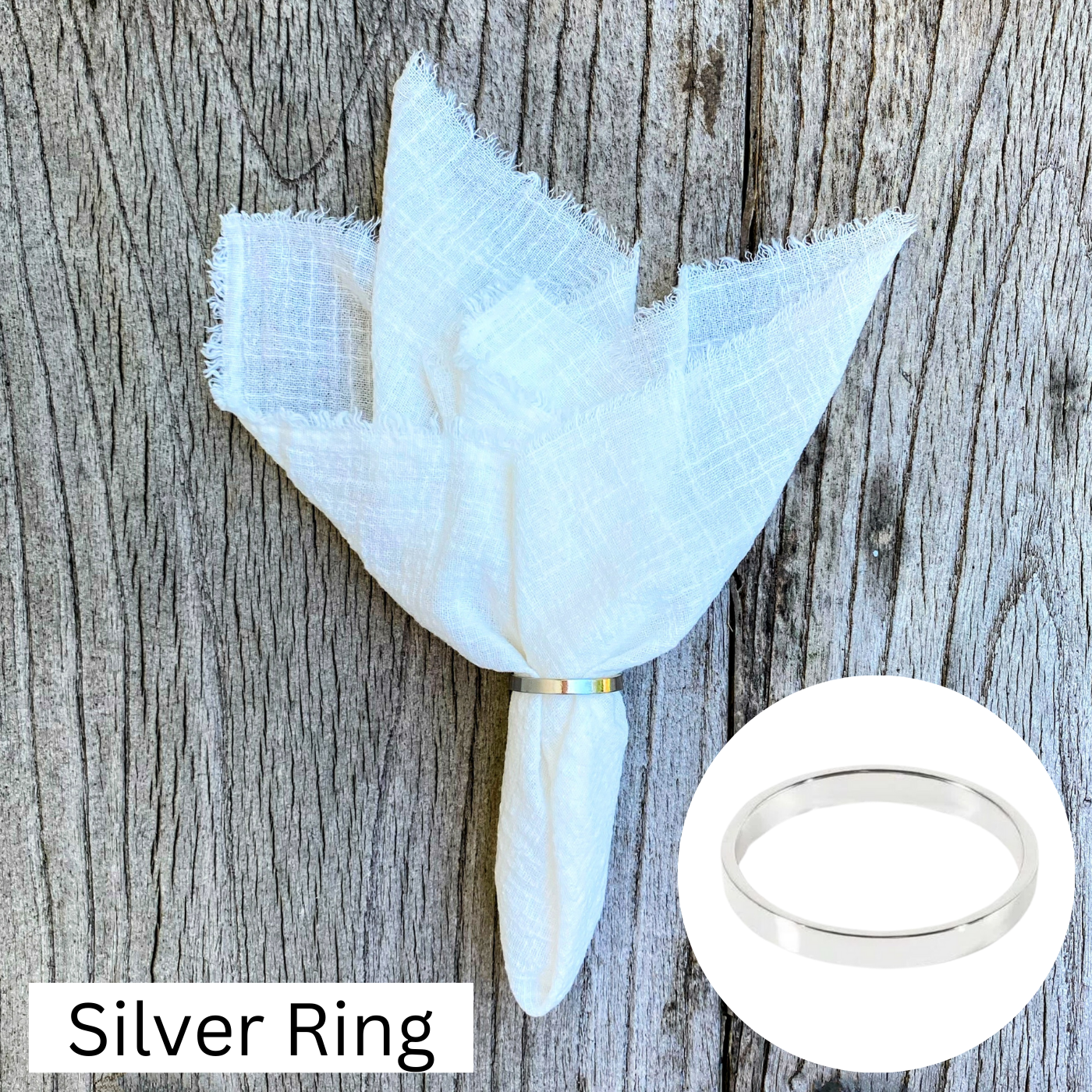 6 Napkins & Napkin Rings | Silver or Gold | Cotton Fringed