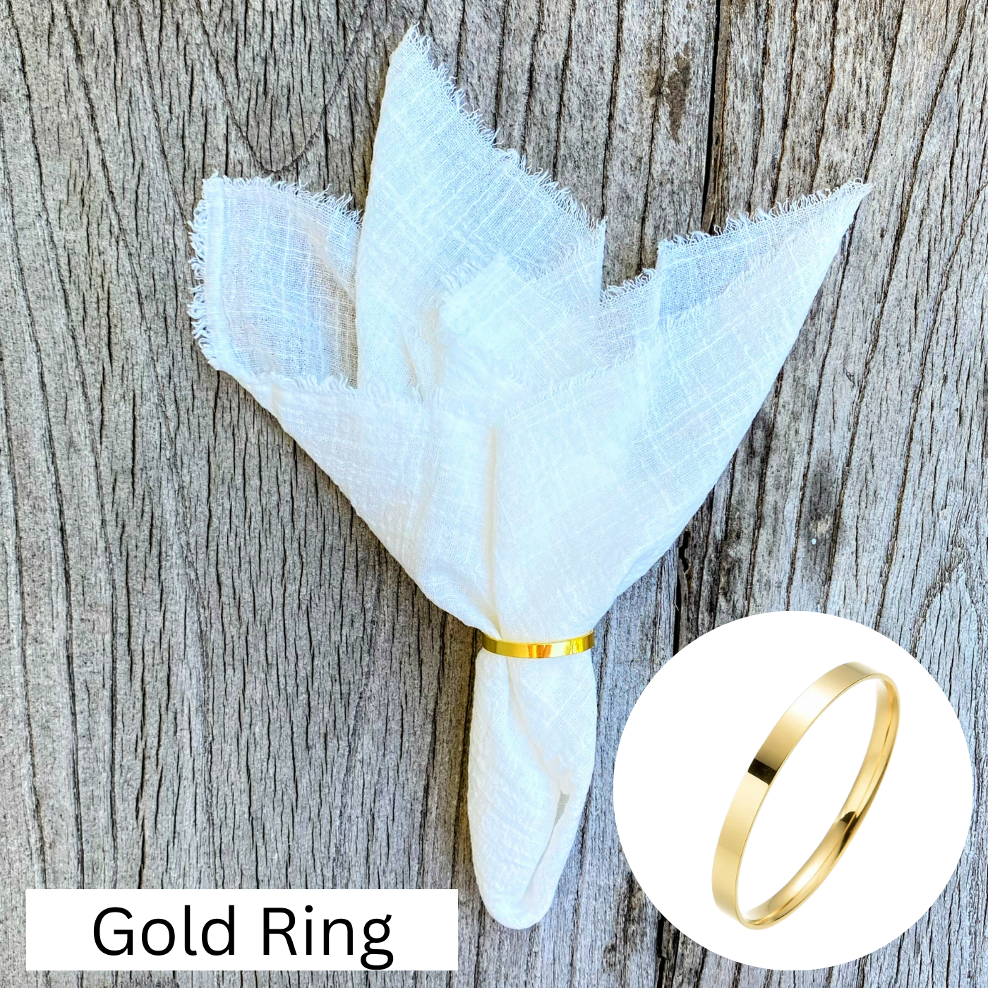6 Napkins & Napkin Rings | Silver or Gold | Cotton Fringed