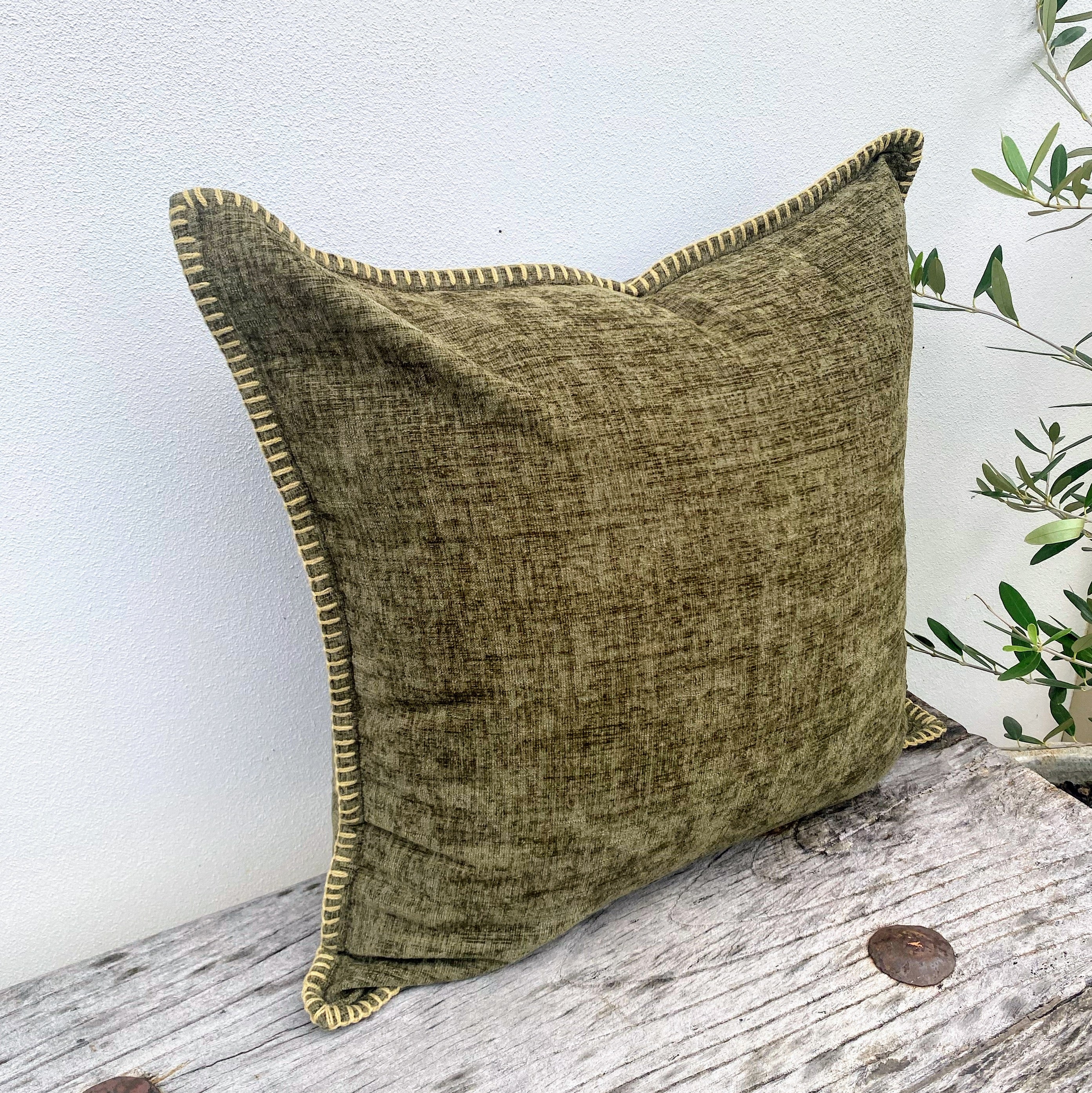 Olive Green Cushion | Chenille - Zuri