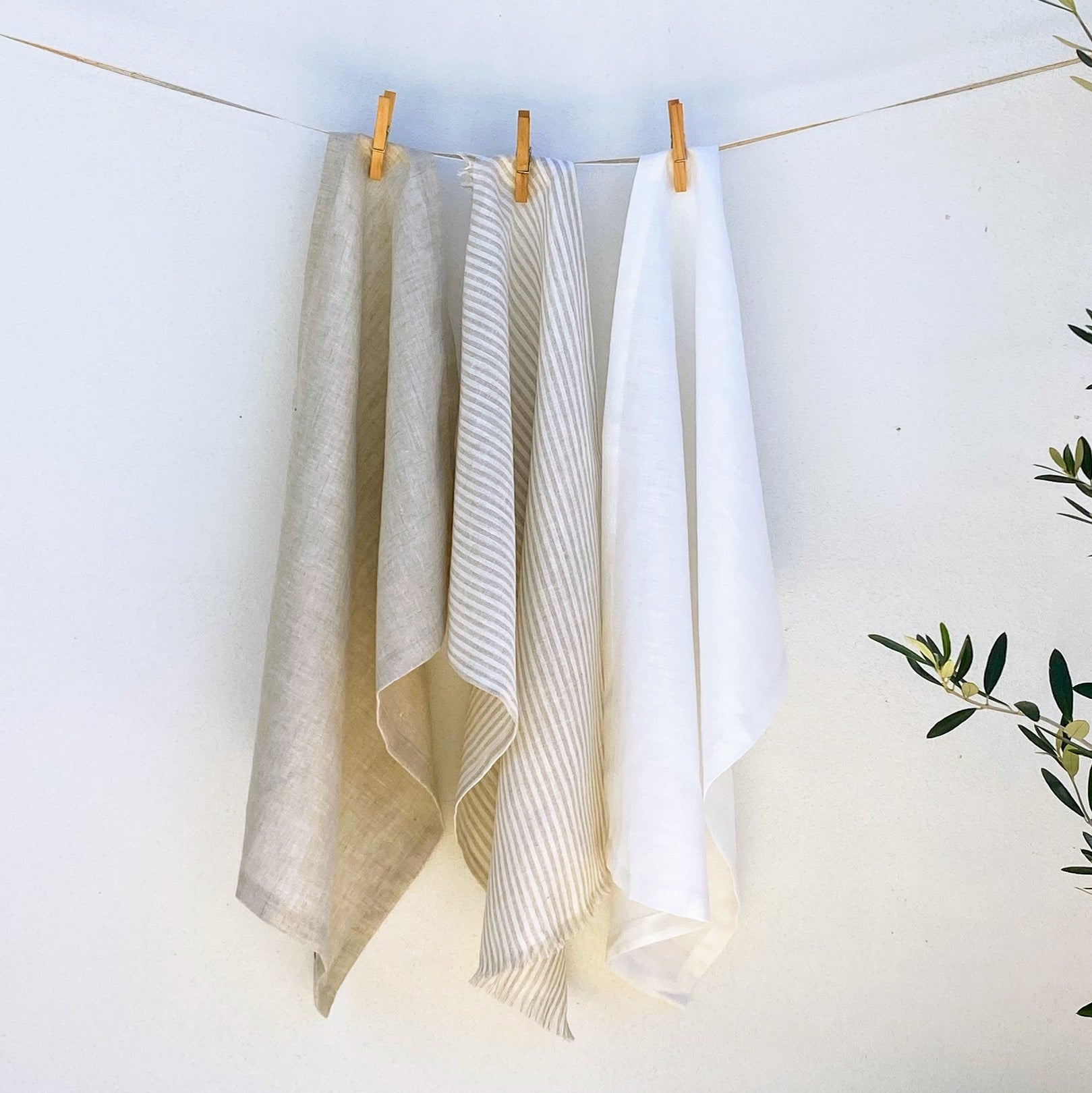 French Linen Tea Towels | Kitchen Dish Towels | Natural and White Stripe