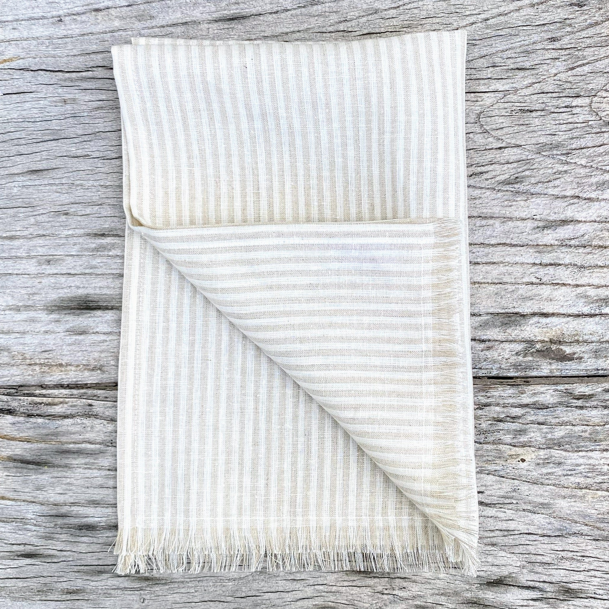 French Linen Tea Towels | Kitchen Dish Towels | Natural and White Stripe