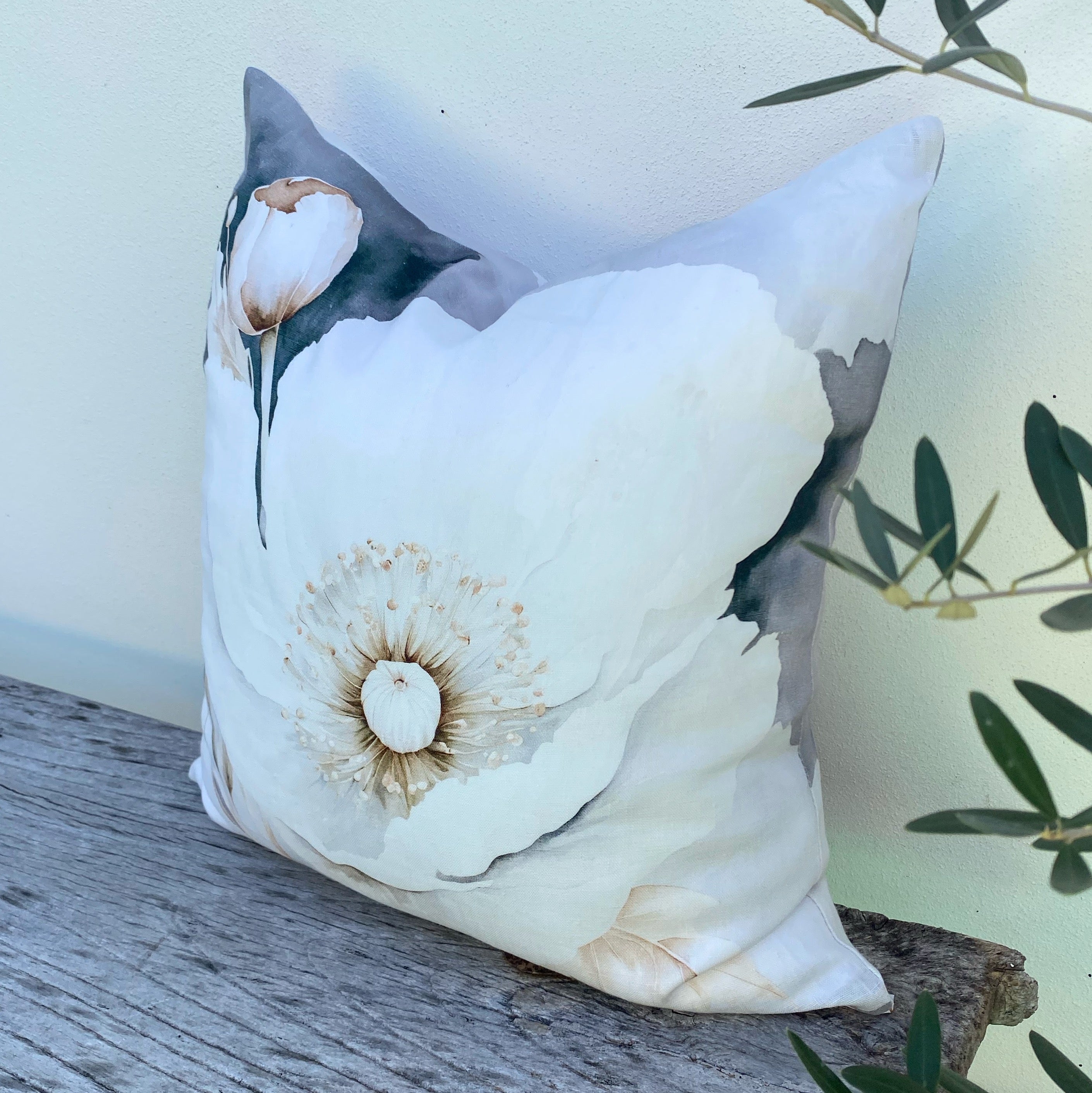Linen Floral Cushion Covers | Grey - Peony
