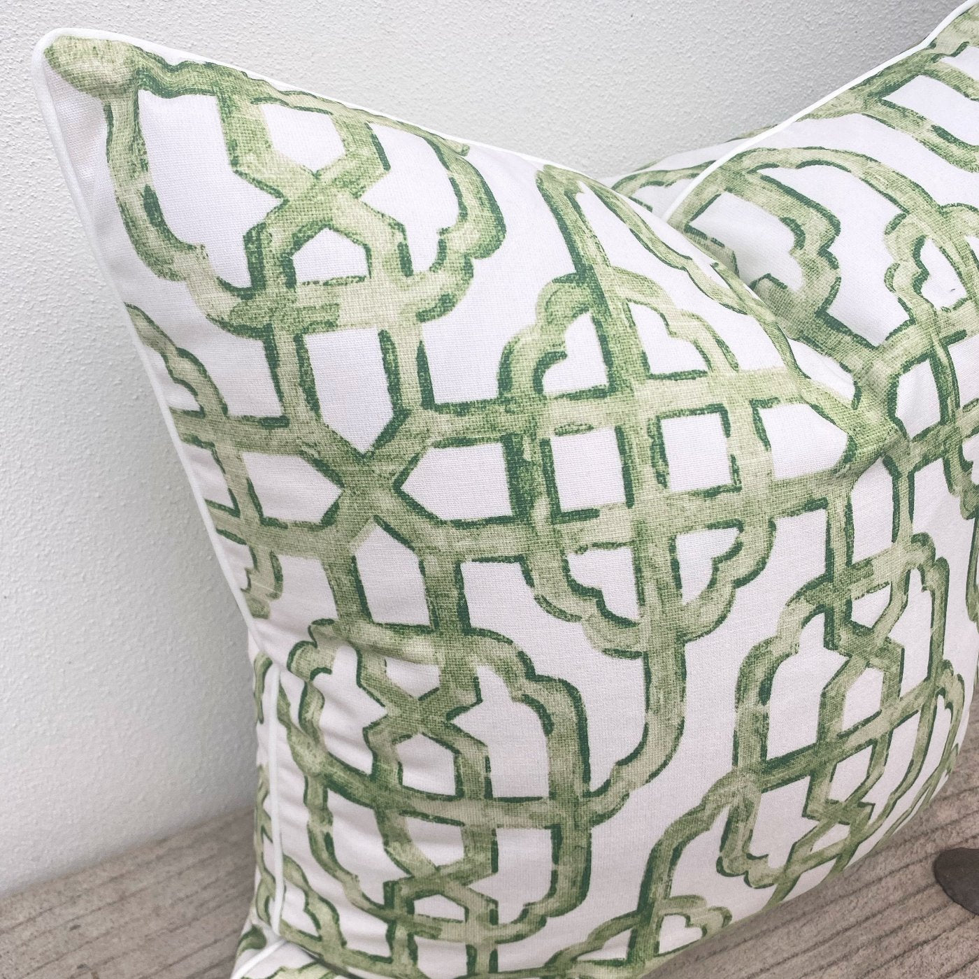 Green and White Patterned Imperial Cushion-Revived Artisan Eco Home Decor