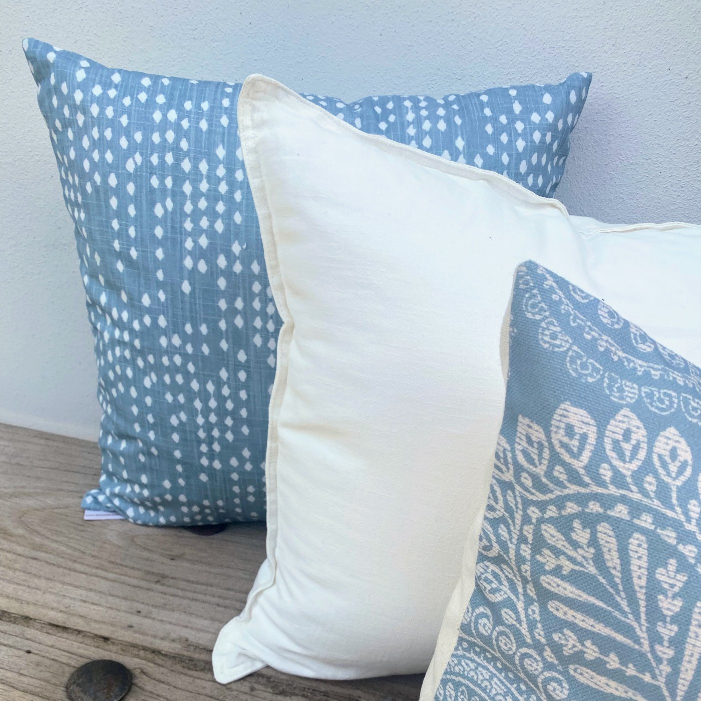 Set of 3 Hamptons Coastal Blue and White Cushions