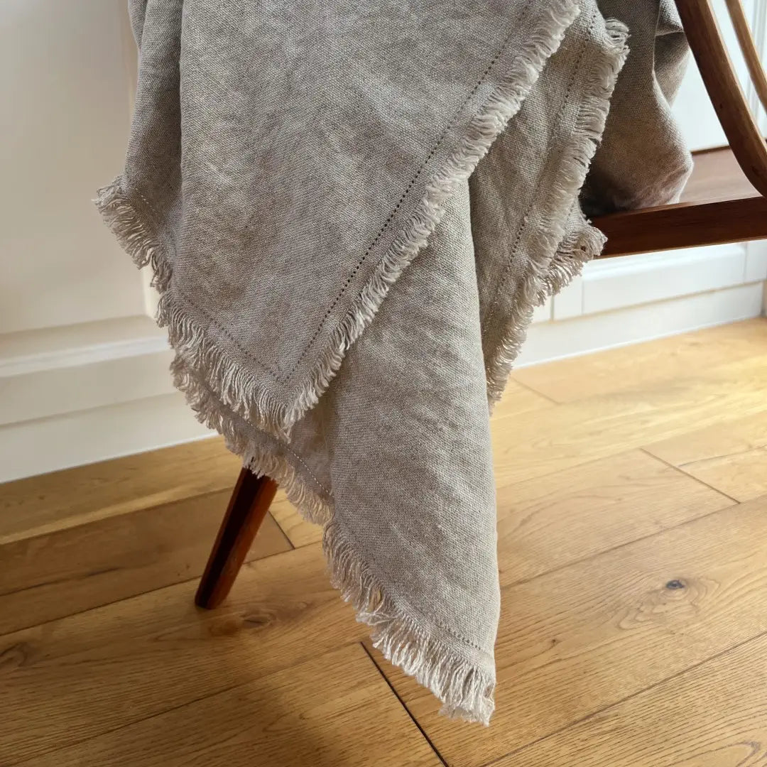 Beige Natural Pure French Linen Throw Blanket