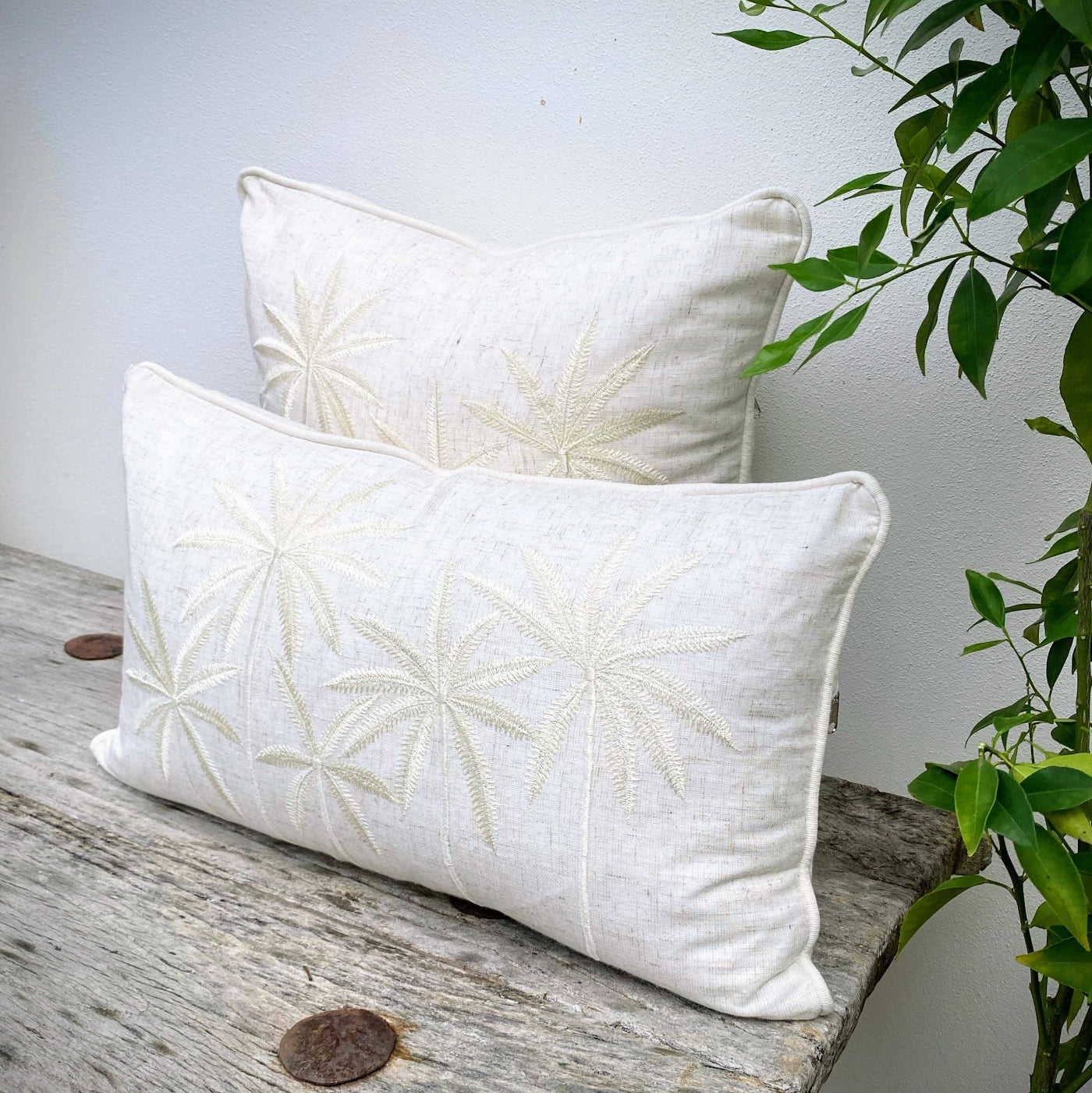 Bright White Palm Tree Cushion in Au