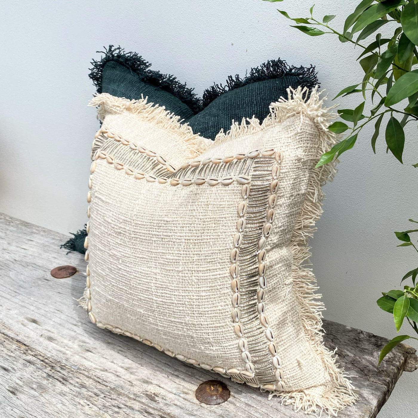 Cowrie Shells Cushion for a Natural Beach Vibe