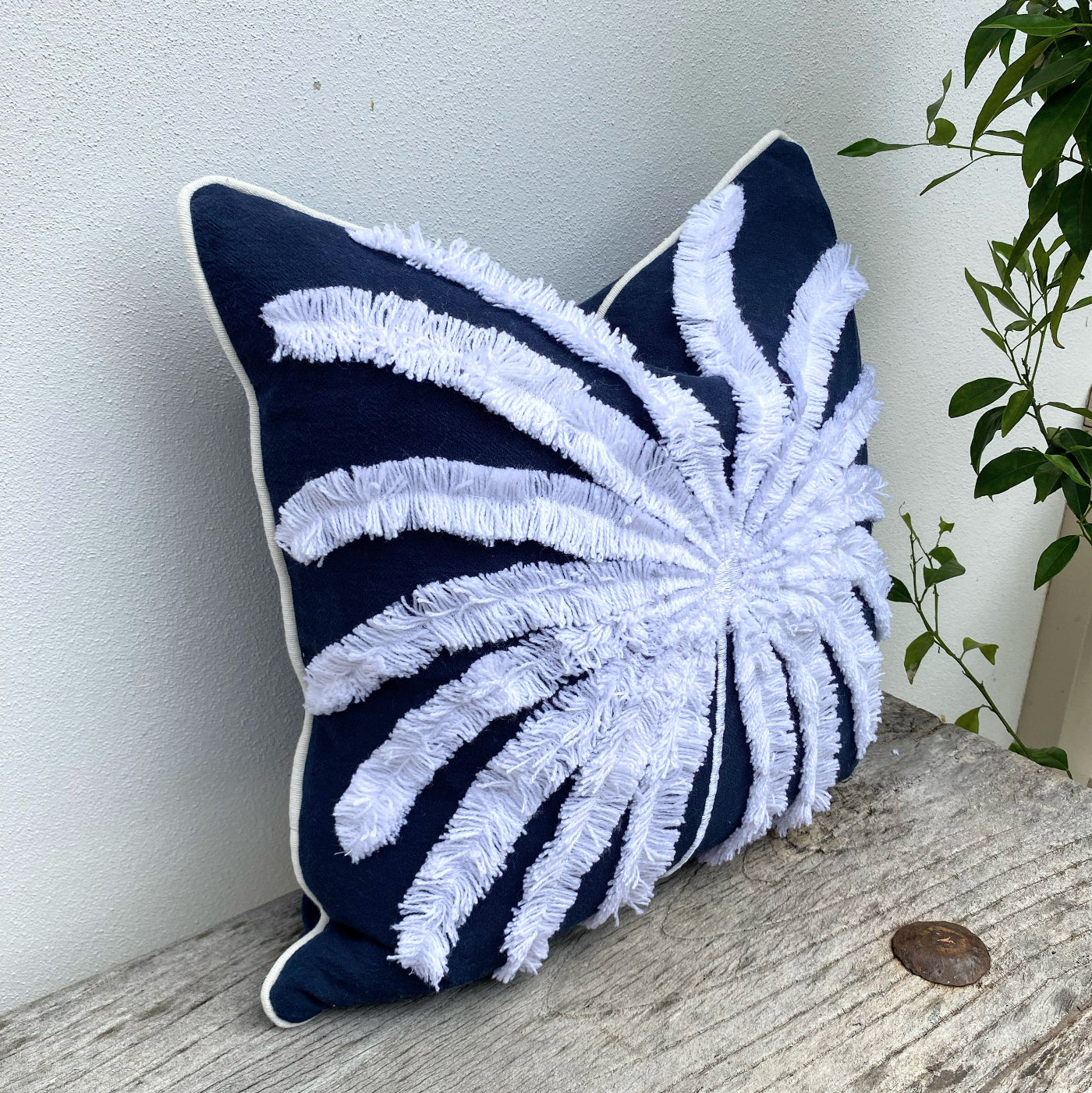 Deep Blue Palm Tree Cushion Online