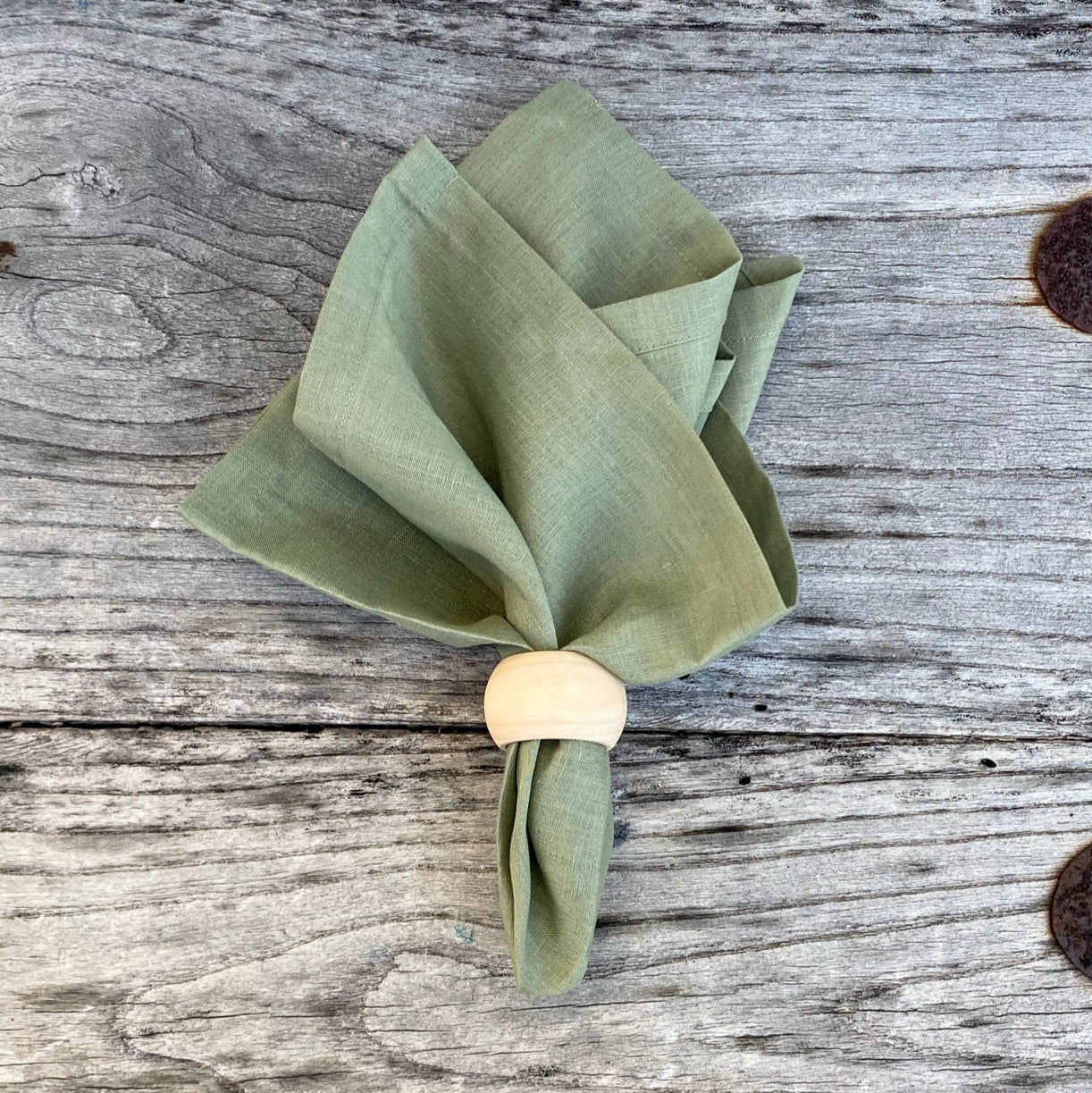 Fabric Table Napkins with Wooden Napkin Ring