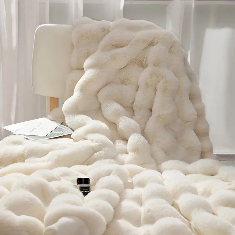 Fluffy Soft White Fur Throw Blanket