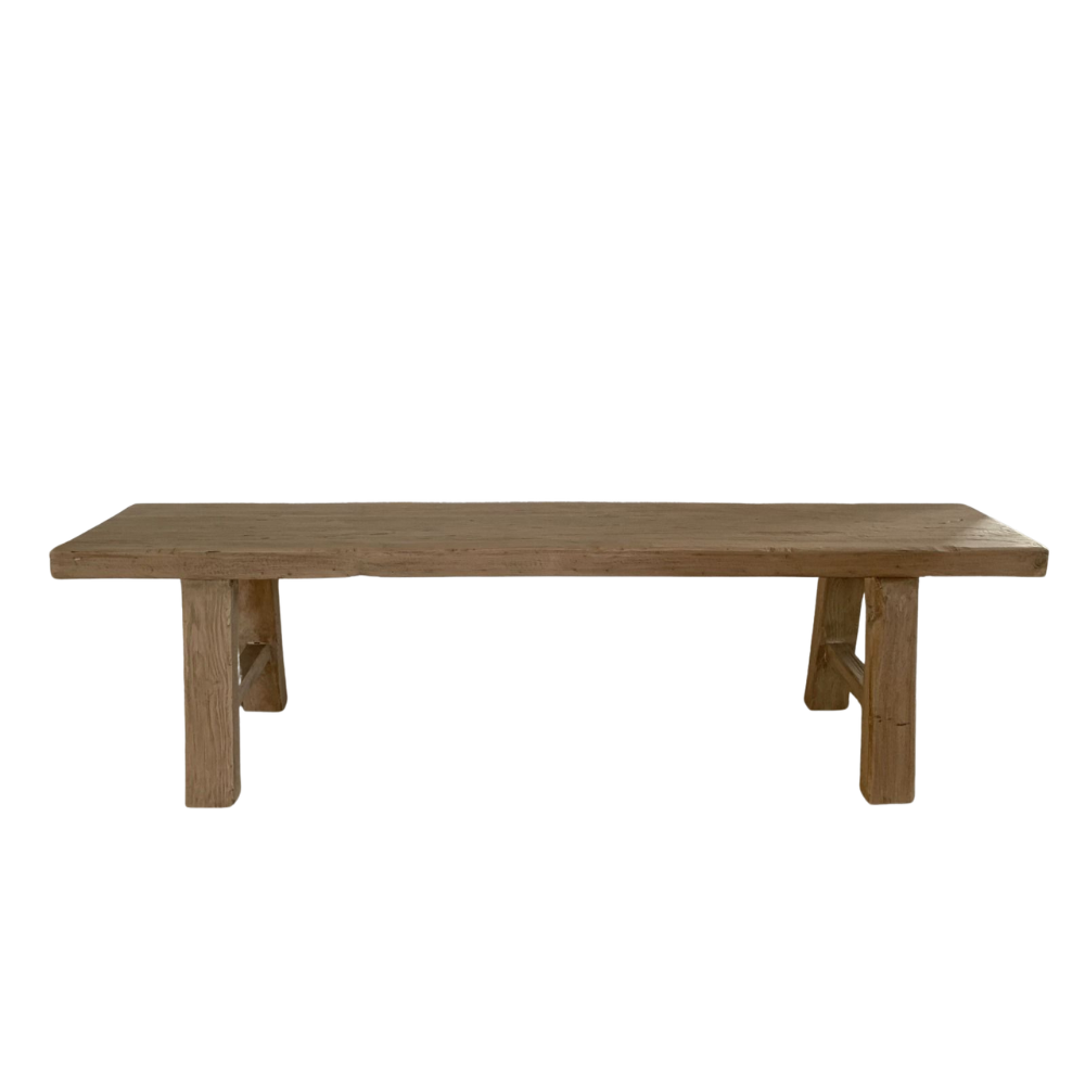 Handmade recycled elm wood bench, a wonderful addition to a coastal entryway or farmhouse dining table.