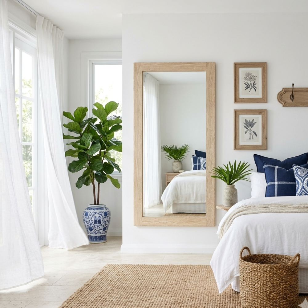 Decorate your home with handmade solid wood reclaimed elm mirror, perfect for coastal decor.