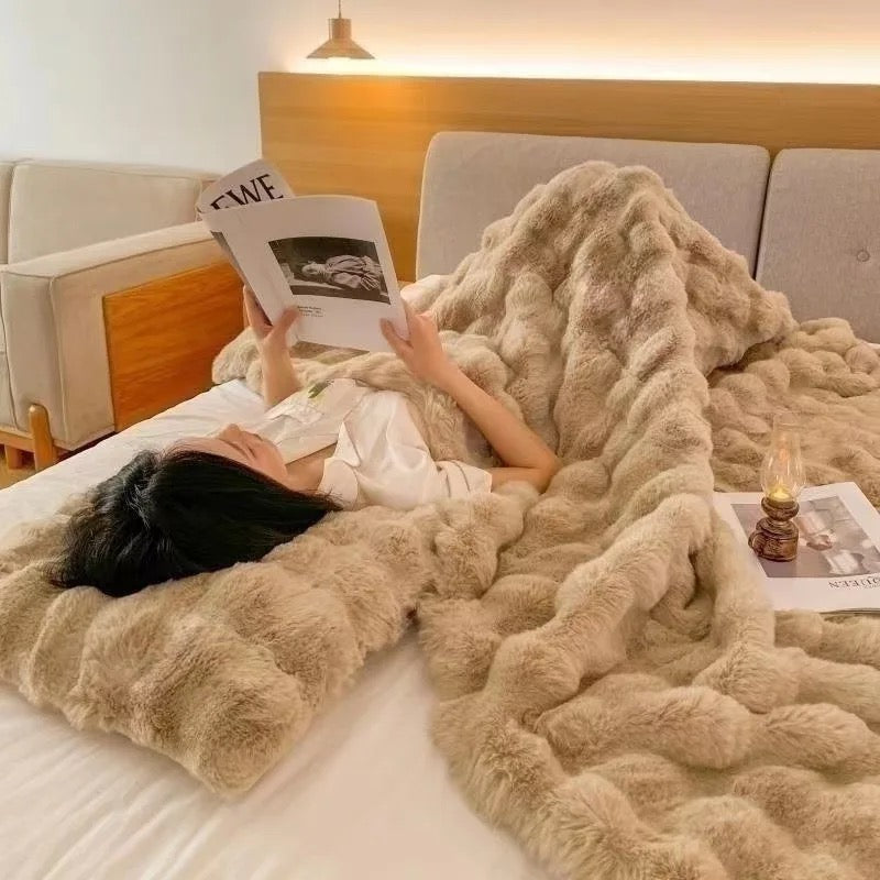 Extra Large Faux Fur Throw Blanket | Elysian Camel/Tan-Revived Artisan Eco Home Decor