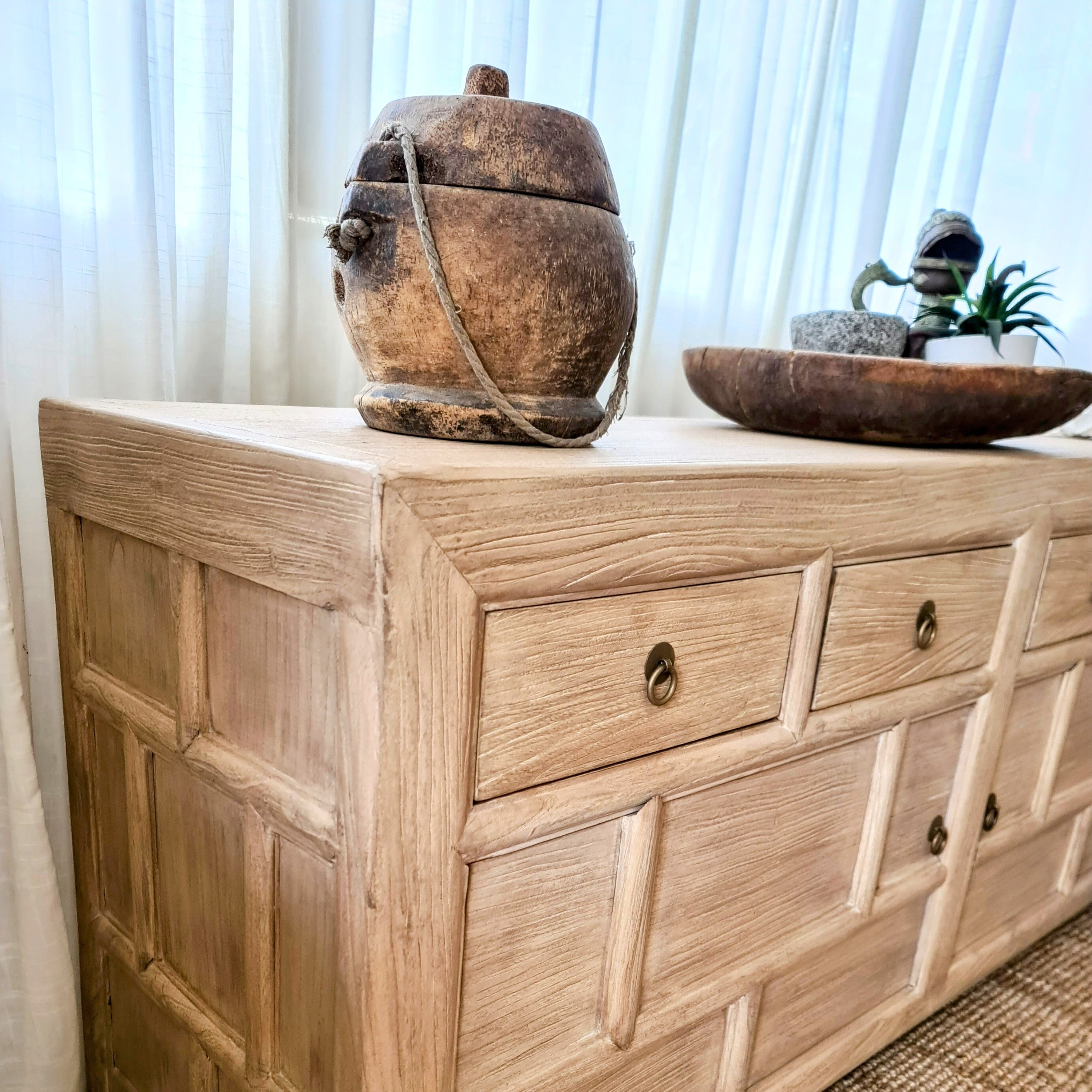 Natural elm solid wood 2 door cabinet for coastal decor