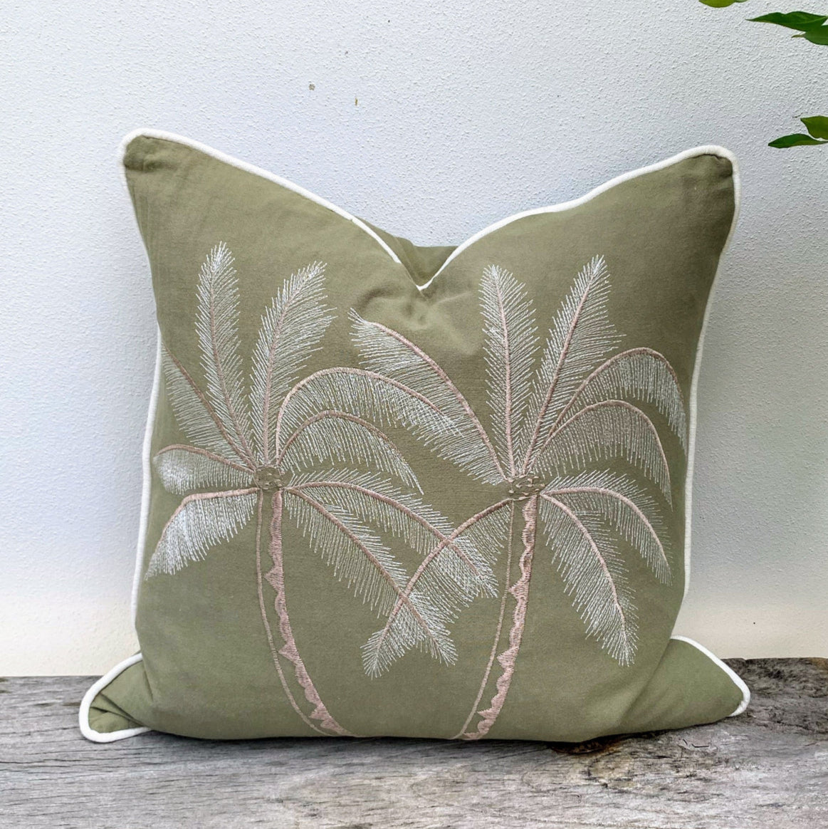 Olive Green Cushion Cover with White Piped Edge