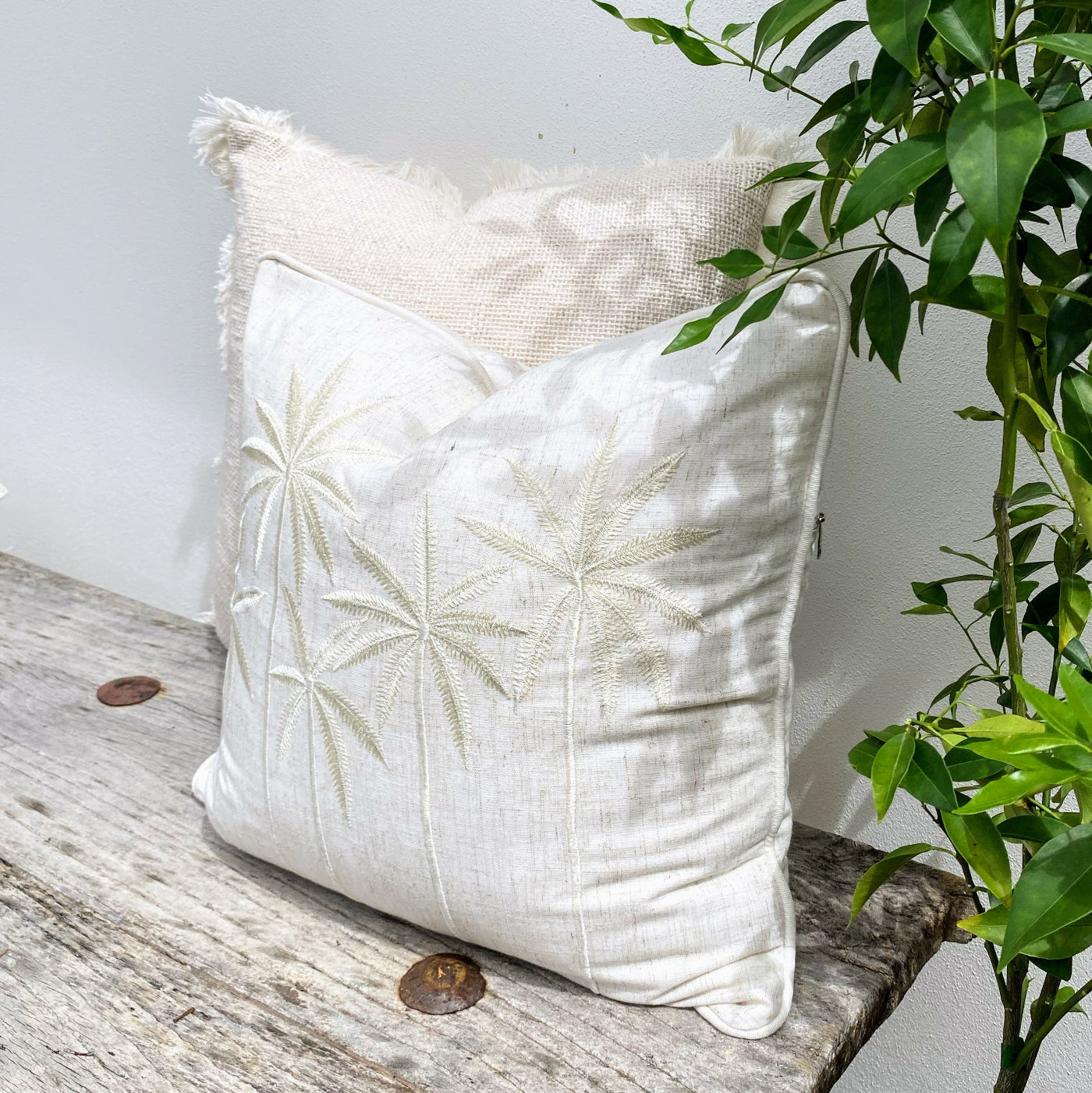 Palm Tree Cushion with Piped Edge