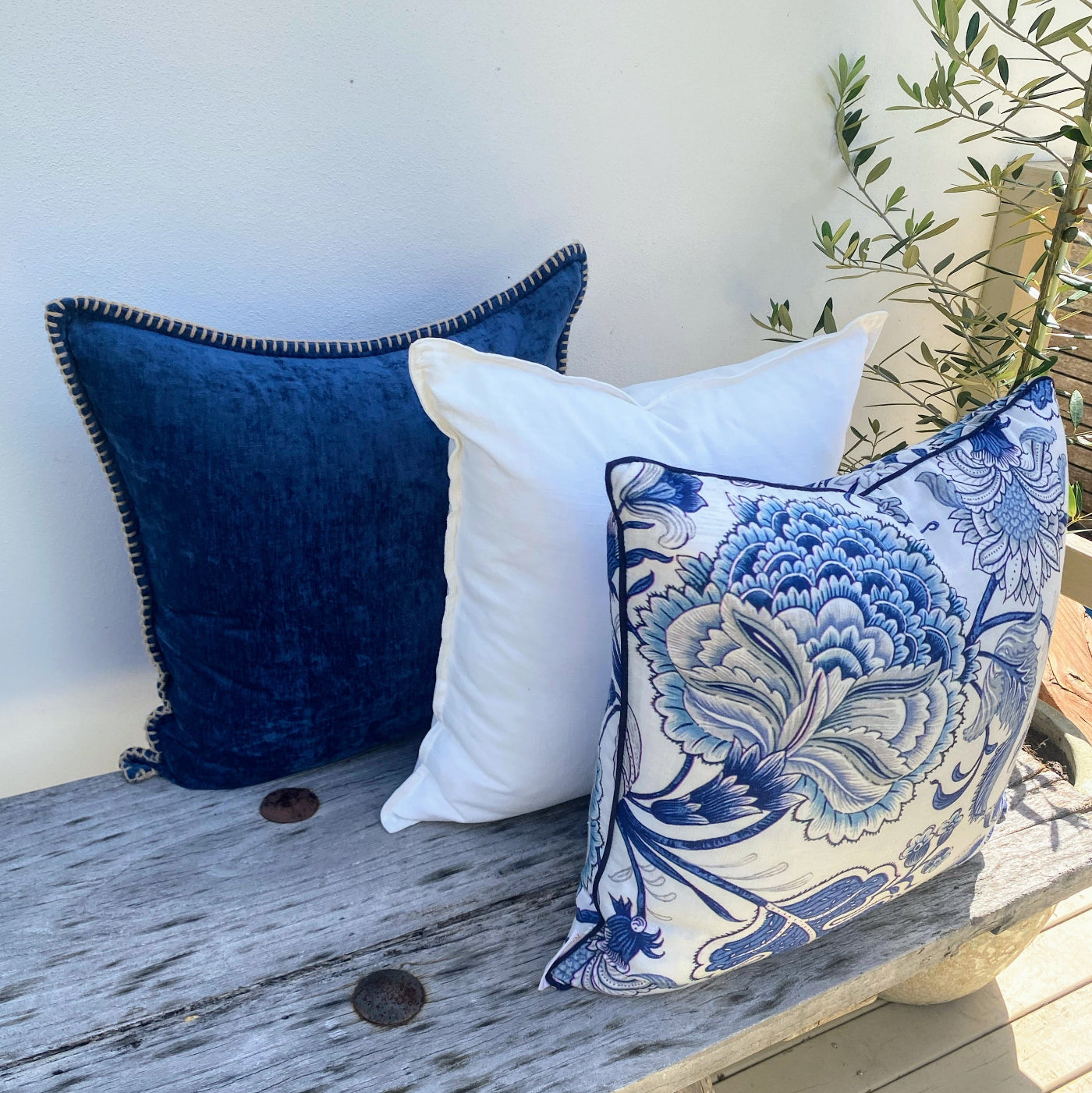 Premium Hamptons Blue and White Cushion Set