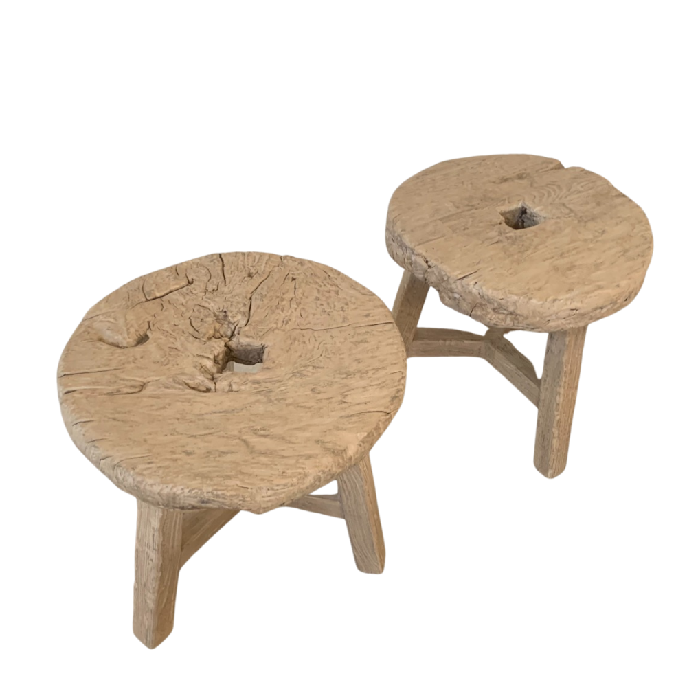Reclaimed Elm & Grain Cart Wheel Side Table - 60 x 60 cm