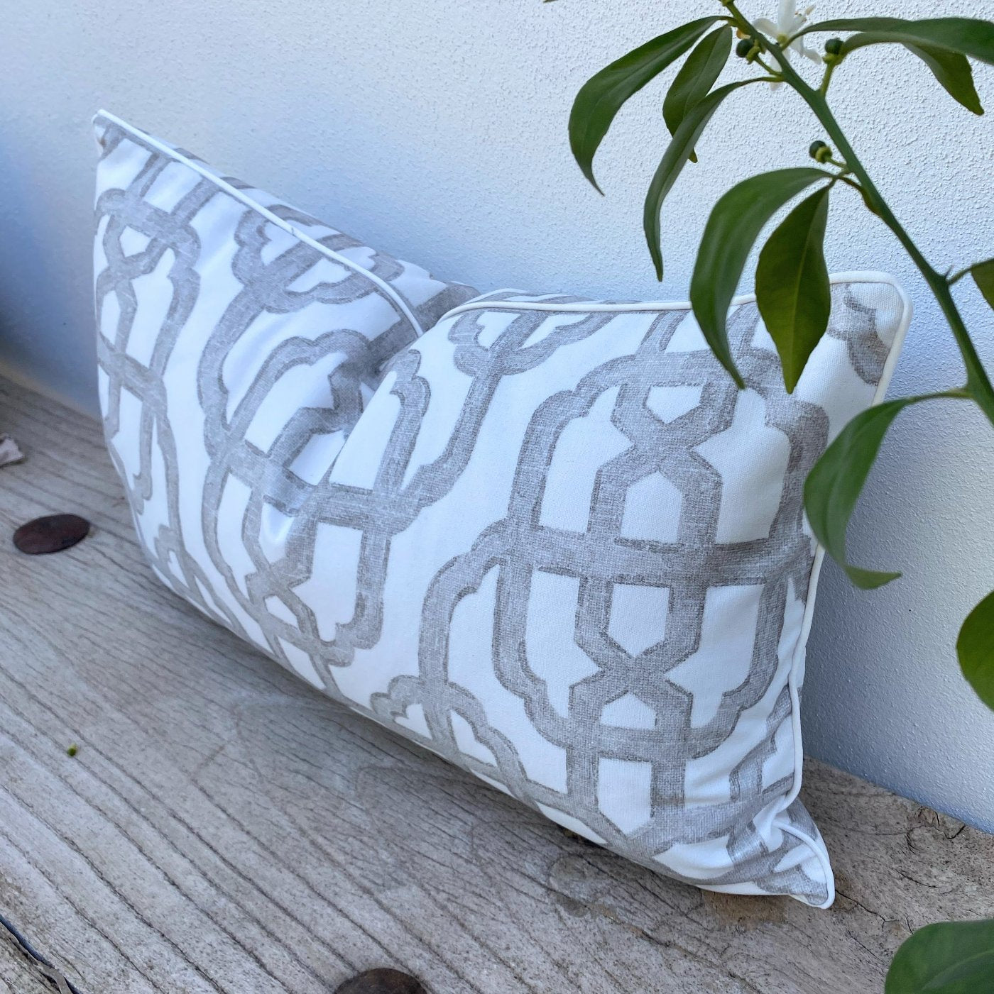 Rectangle Trellis Grey Taupe Cushions | Imperial Bisque-Revived Artisan Eco Home Decor