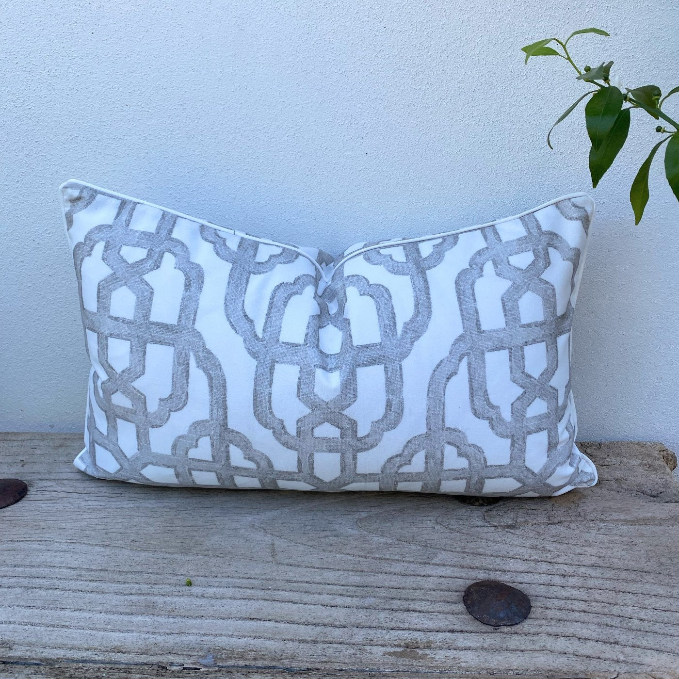 Rectangle Trellis Grey Taupe Cushions | Imperial Bisque-Revived Artisan Eco Home Decor