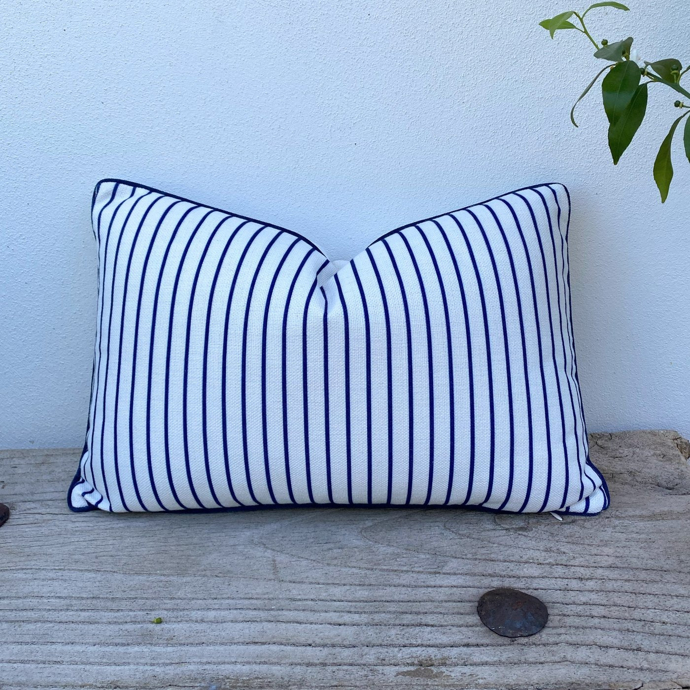 Rectangle Navy Blue Striped Cushion Covers | Piped Edge-Revived Artisan Eco Home Decor