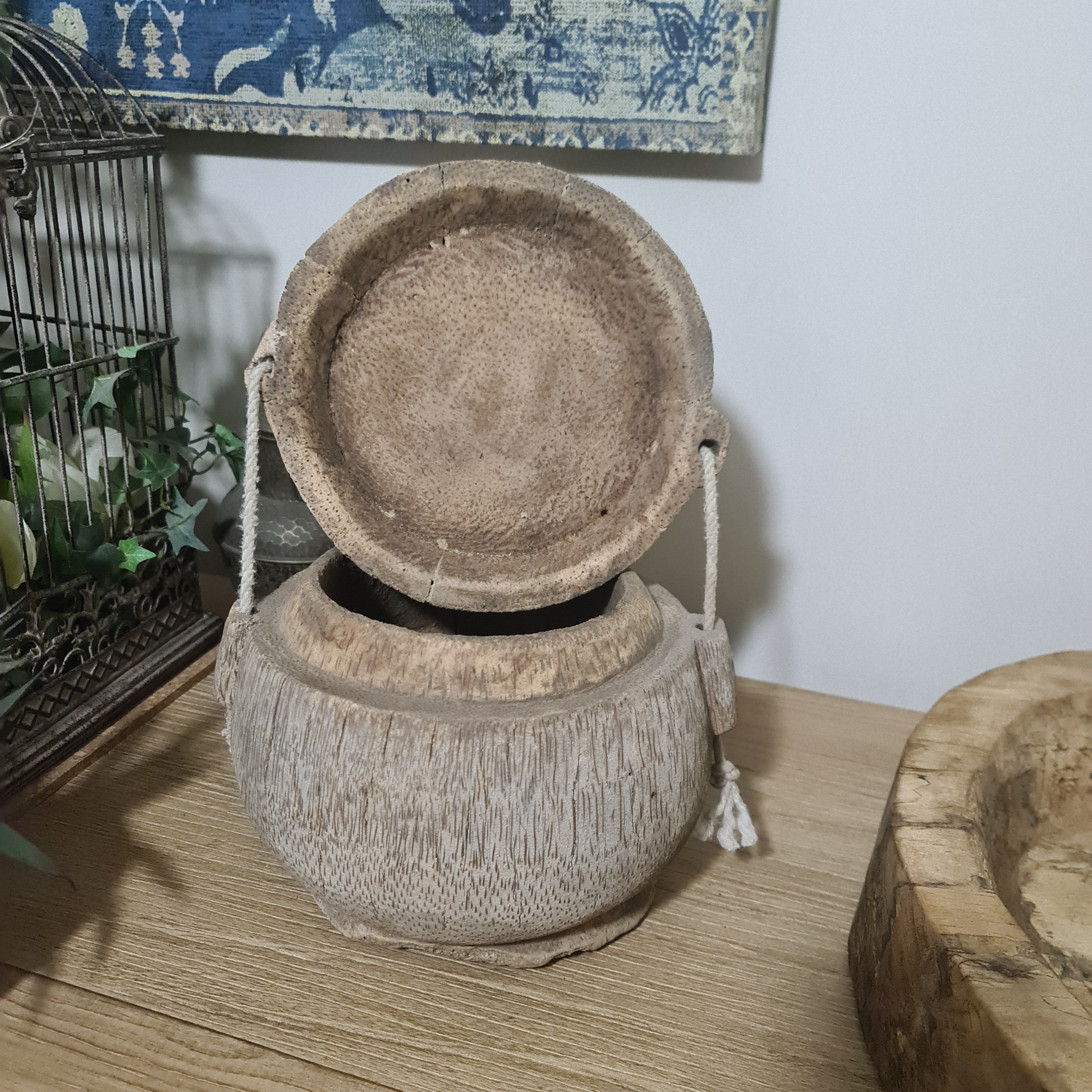 Antique Lidded Naga Wood Bowl | Wabi-Sabi Storage Vessel | Large 23 X 23 cm