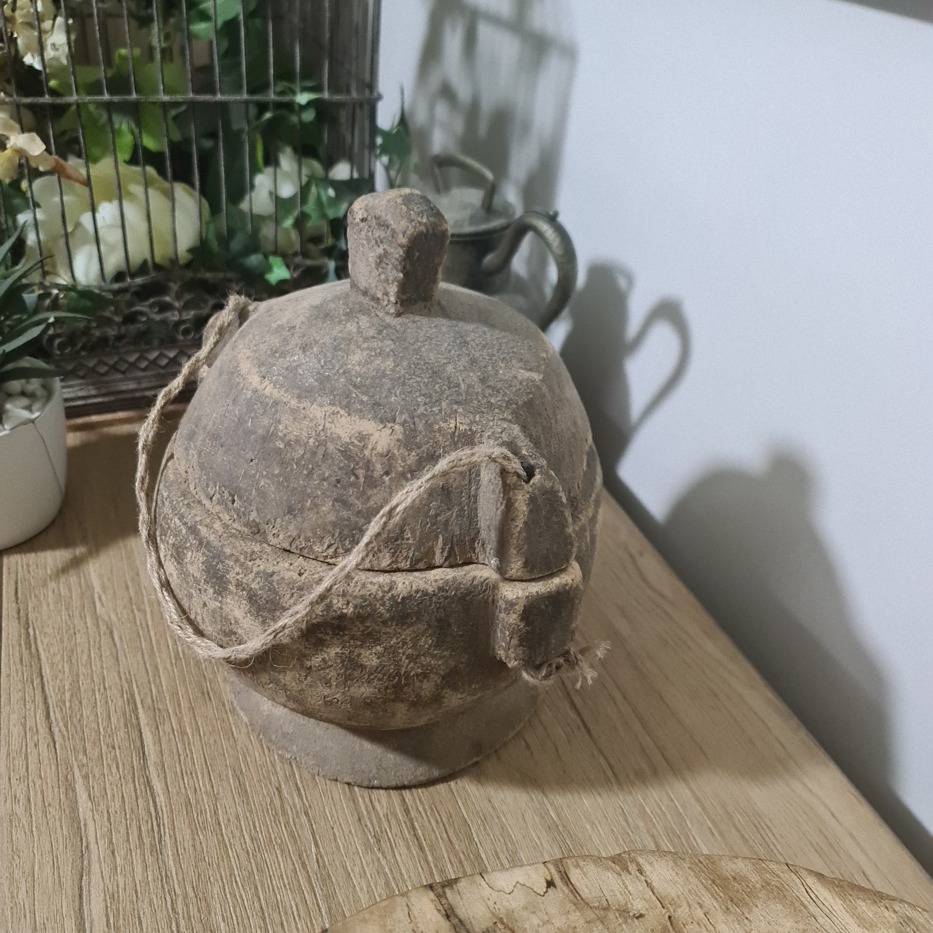 Antique Lidded Naga Wood Bowl | Wabi-Sabi Storage Vessel | Med 23 x 20.5 x 26 cm